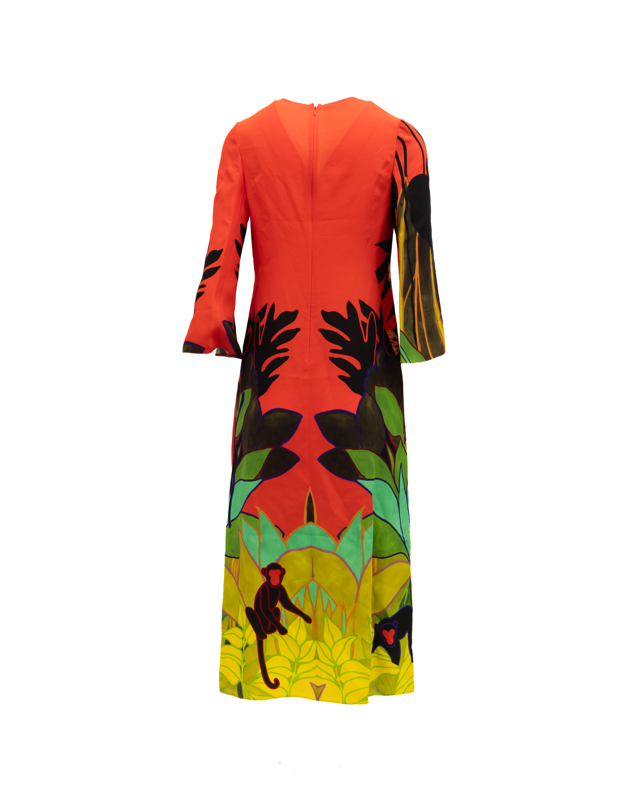 Valentino Garavani Midi-Kleid mit tropischem Print und langen Ärmeln