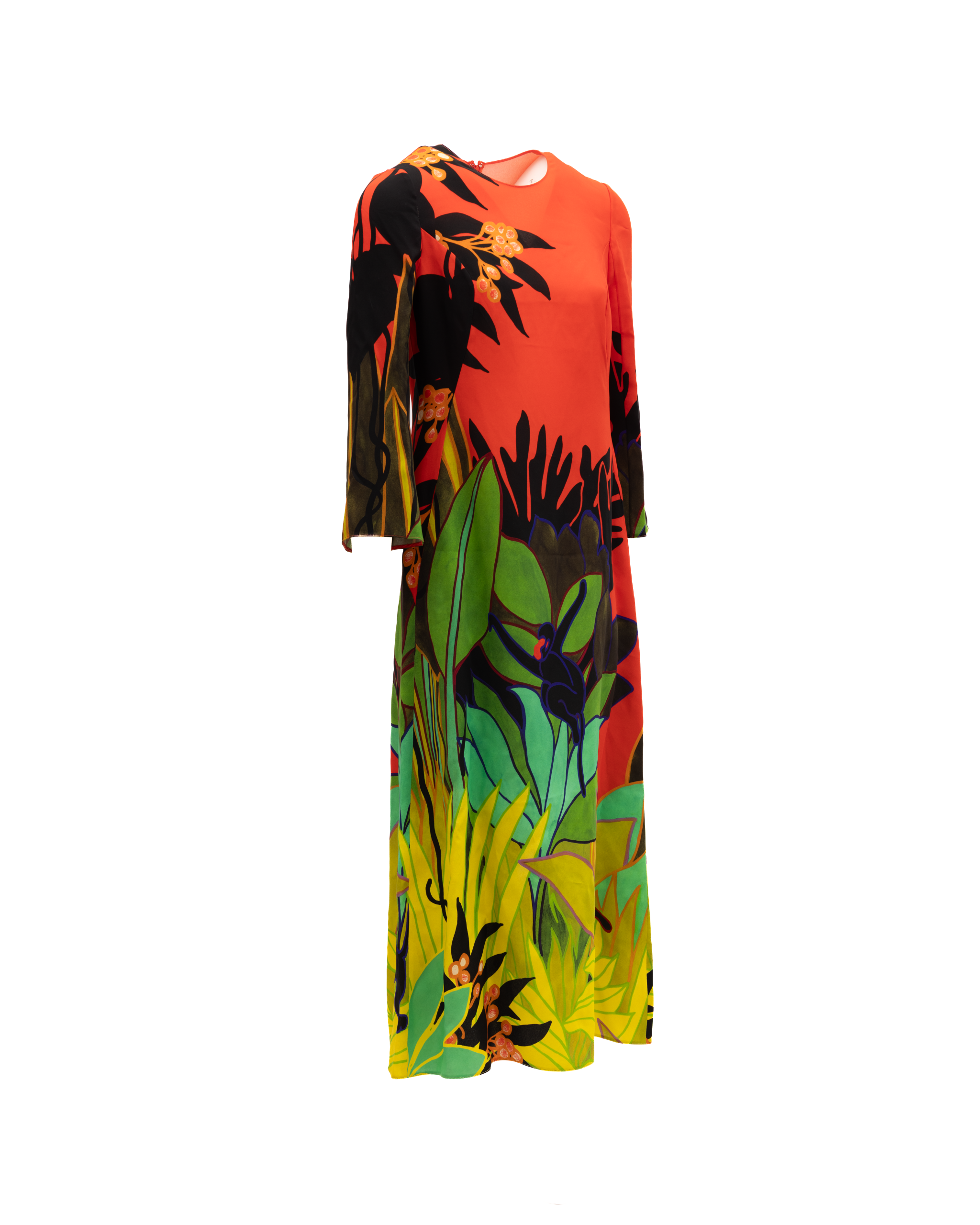Valentino Garavani Midi-Kleid mit tropischem Print und langen Ärmeln
