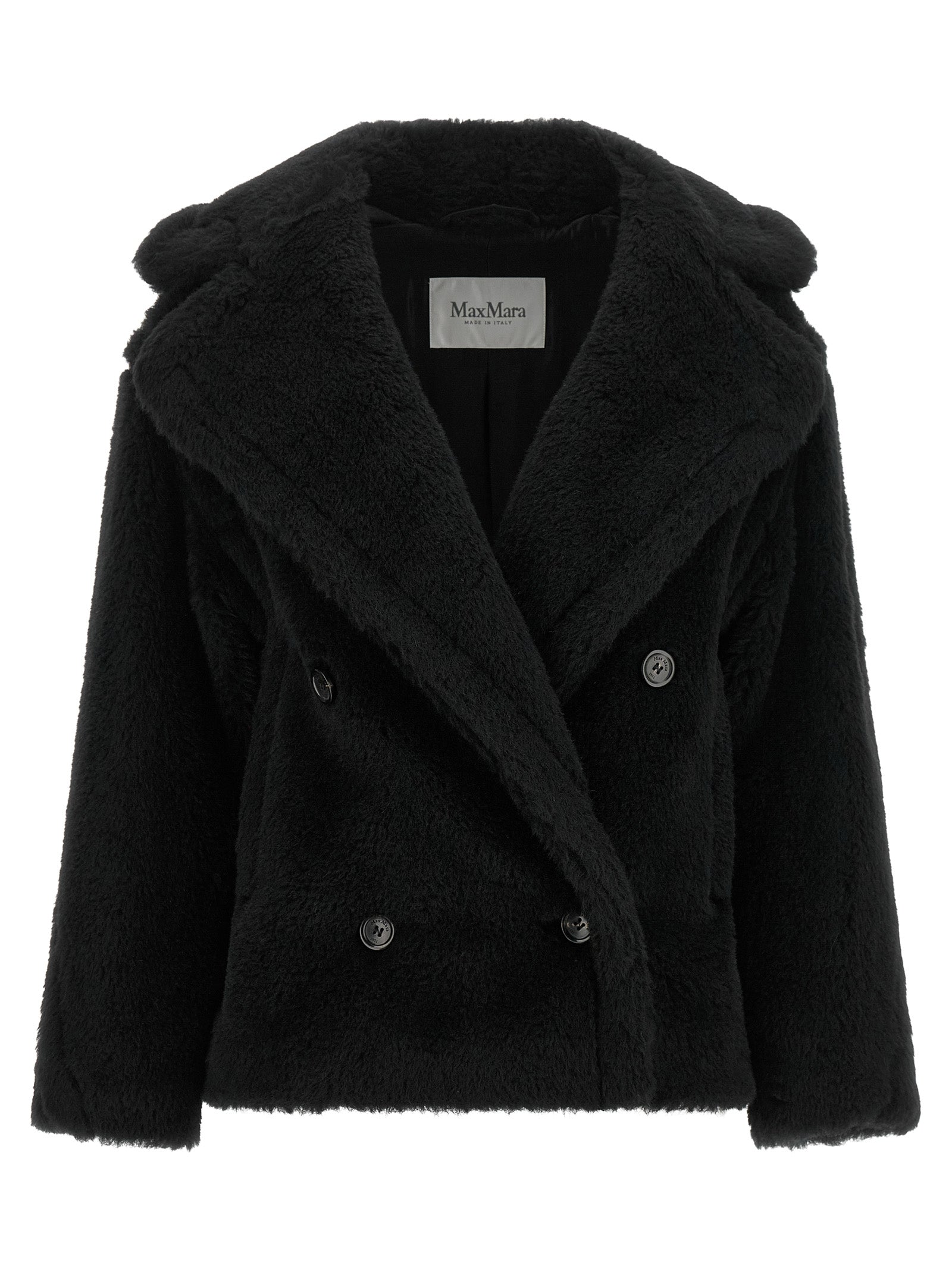 Max Mara Schwarzer Mantel aus Alpaka und Leder