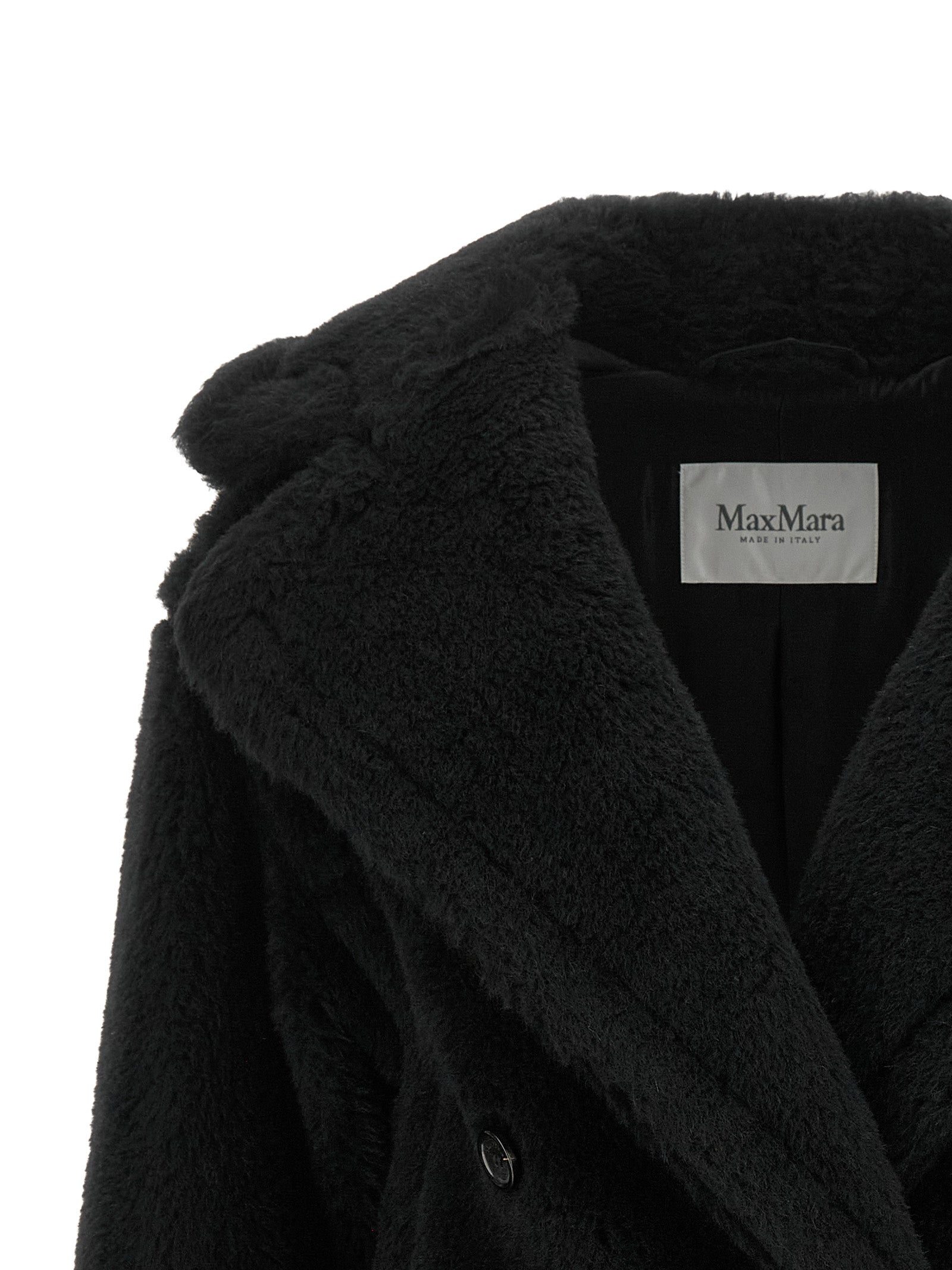 Max Mara Schwarzer Mantel aus Alpaka und Leder