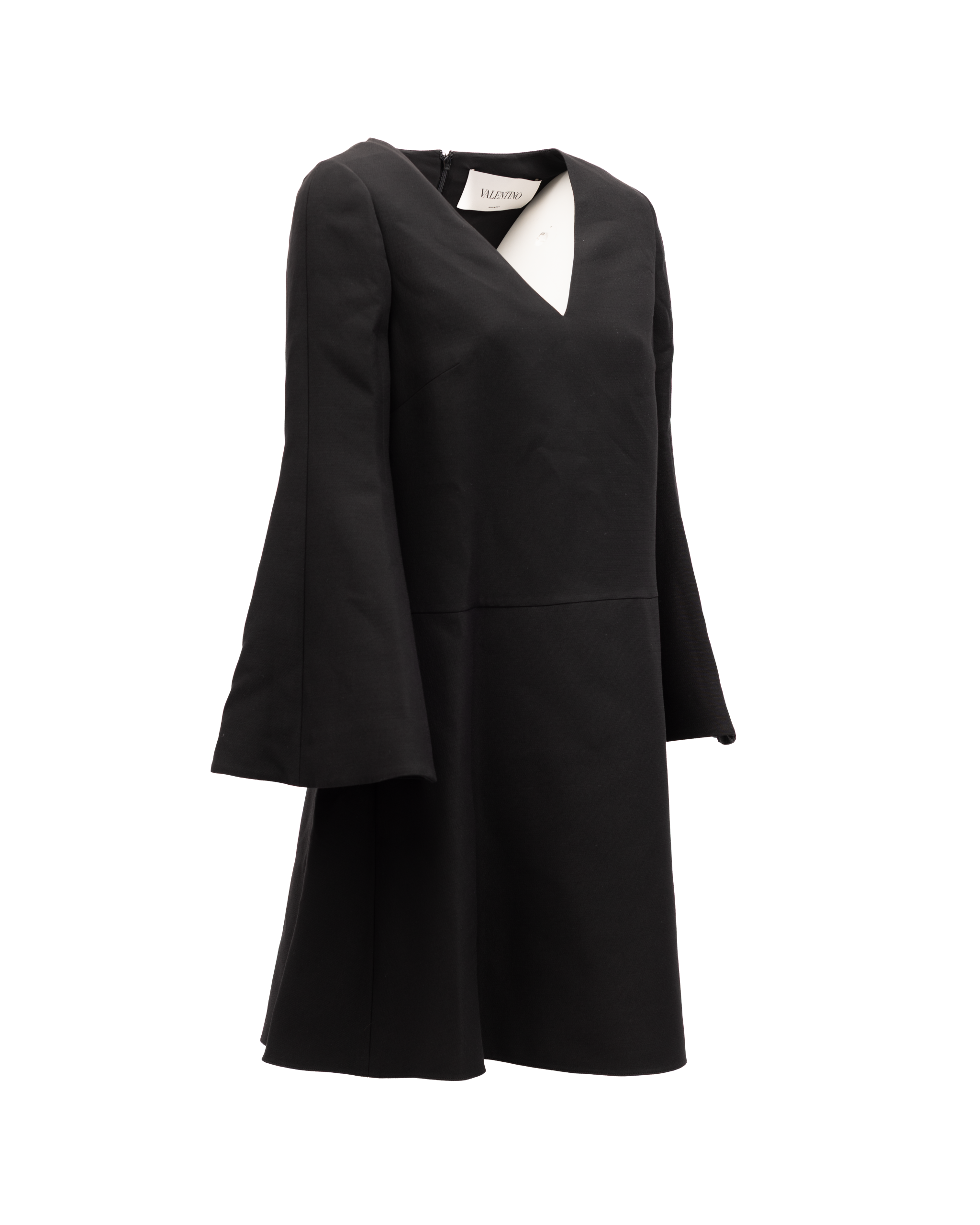 Valentino Garavani Schwarzes V-Ausschnitt-Kleid mit ausgestellten Ärmeln