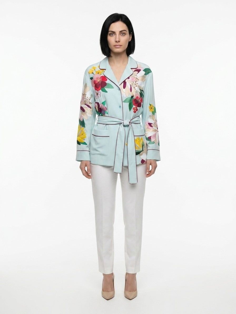Dolce & Gabbana Blaues Hemd mit Elastan-Muster