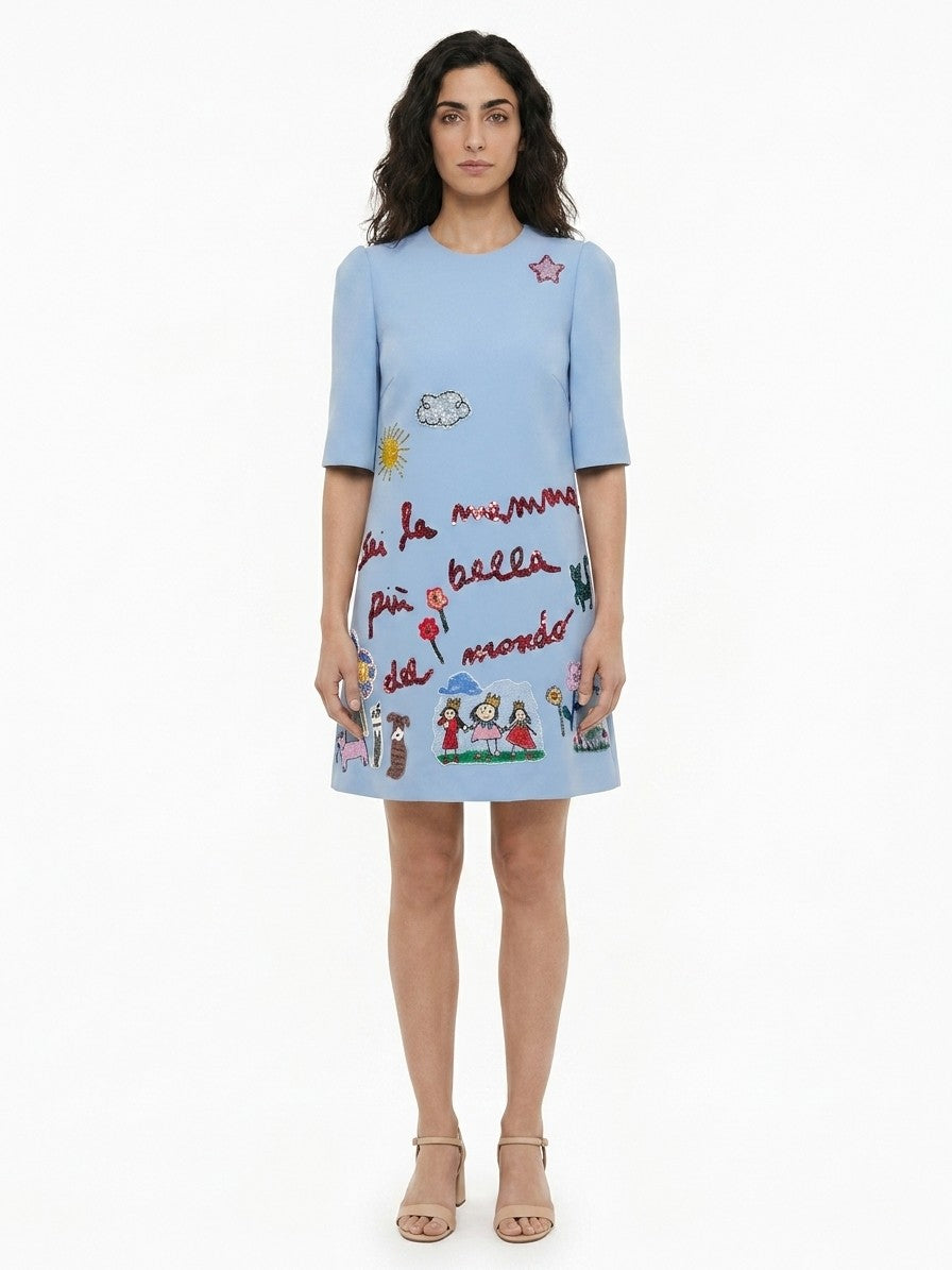 Dolce & Gabbana Hellblaues Freizeitkleid aus reiner Schurwolle