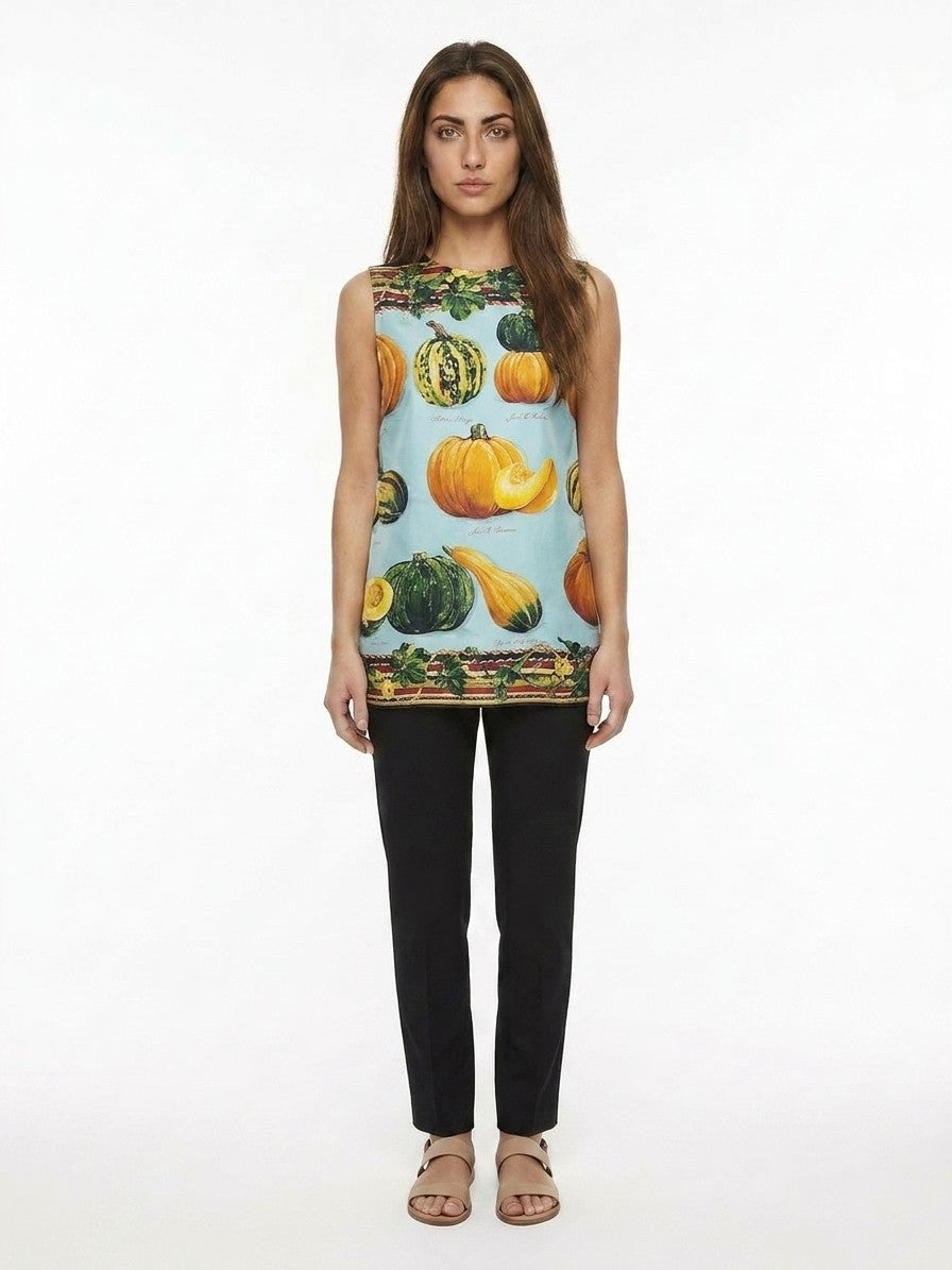 Dolce & Gabbana Ärmelloses Seiden-T-Shirt in Bicolor