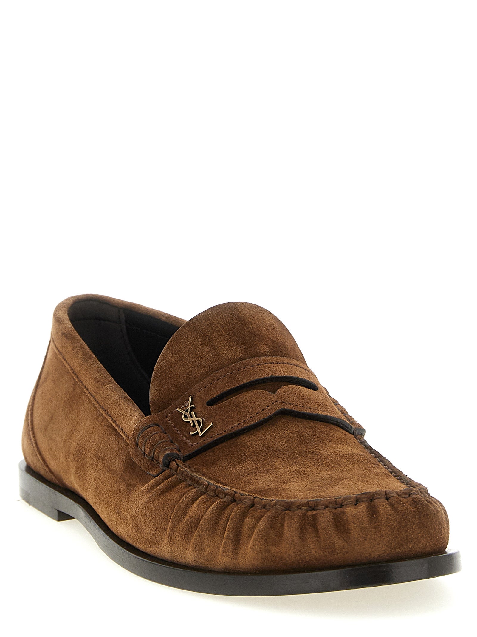 Saint Laurent Braune Kalbsleder-Slipper