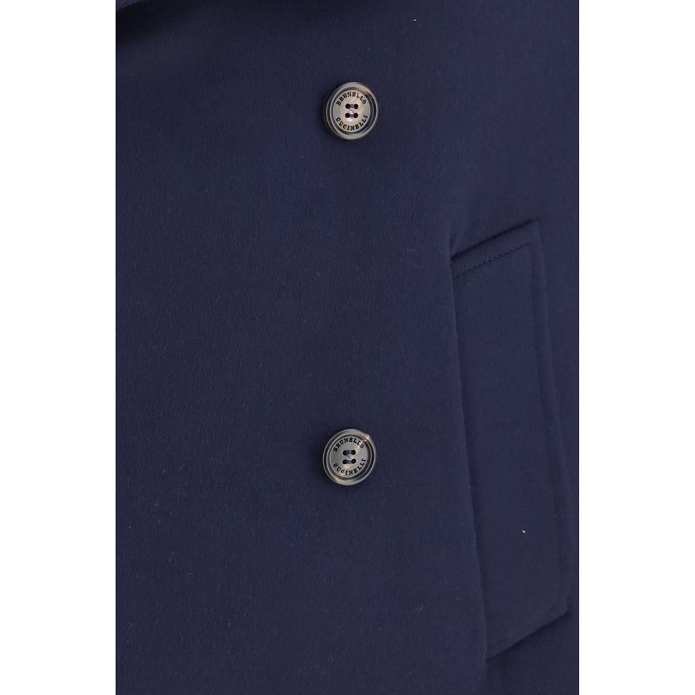 Brunello Cucinelli Blauer Wollmantel Oves Aries