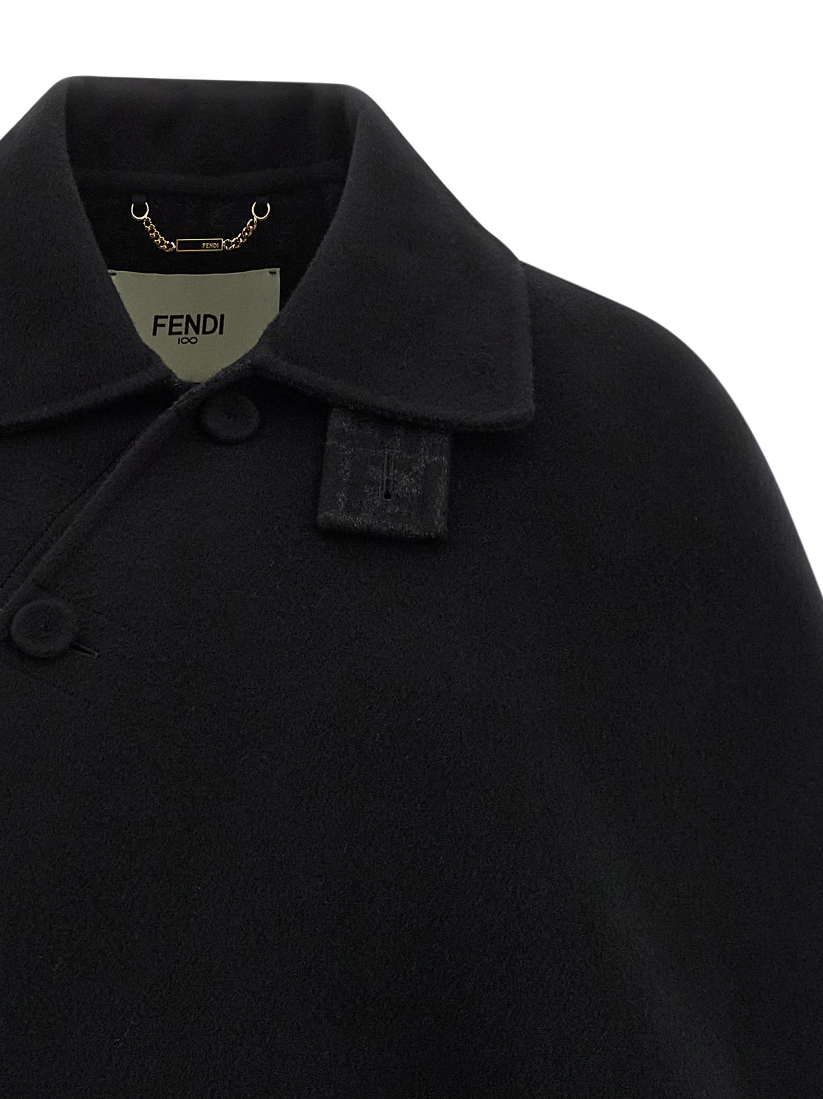 Fendi Schwarzer Wollmantel aus reiner Schurwolle