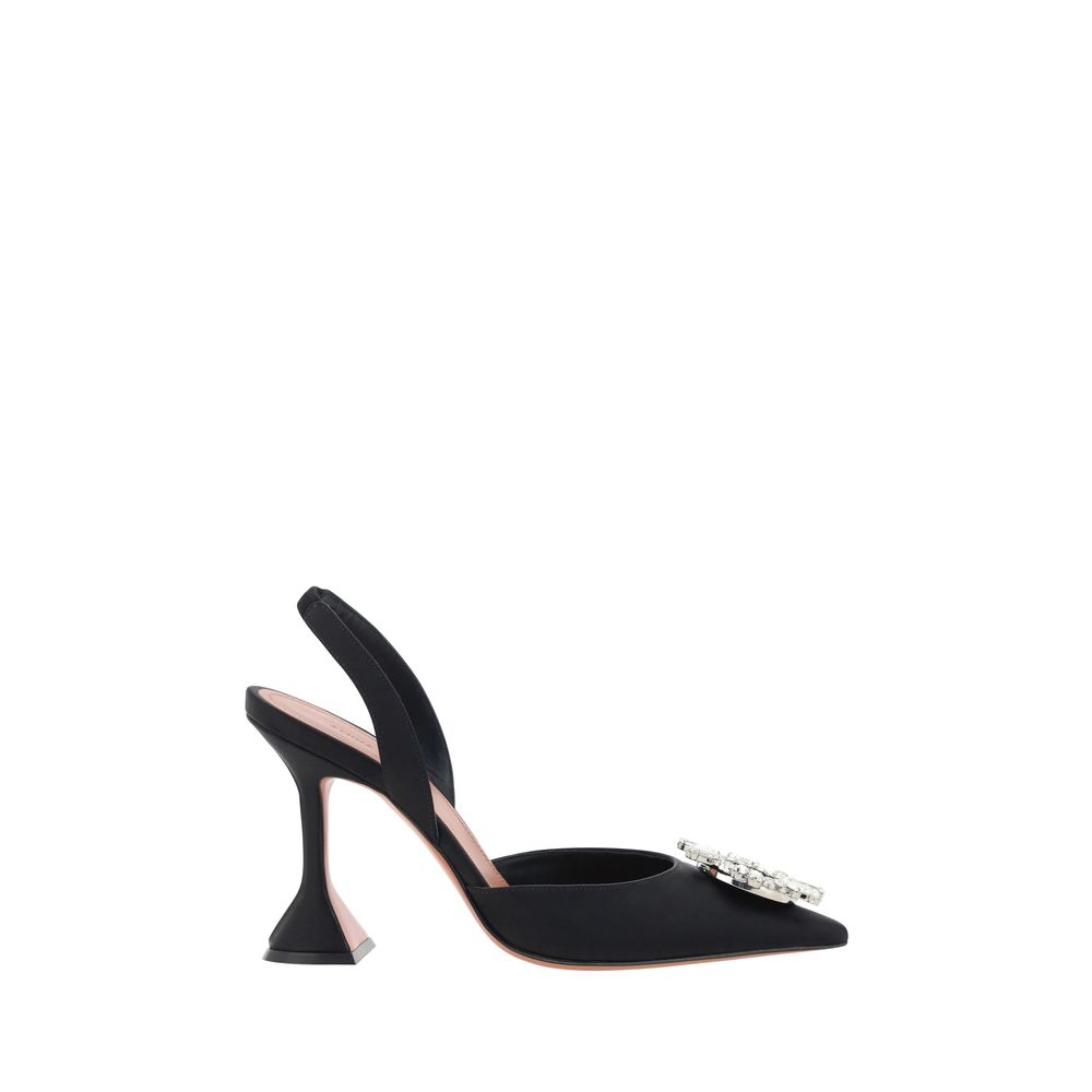 Amina Muaddi Schwarze Satin-Pumps