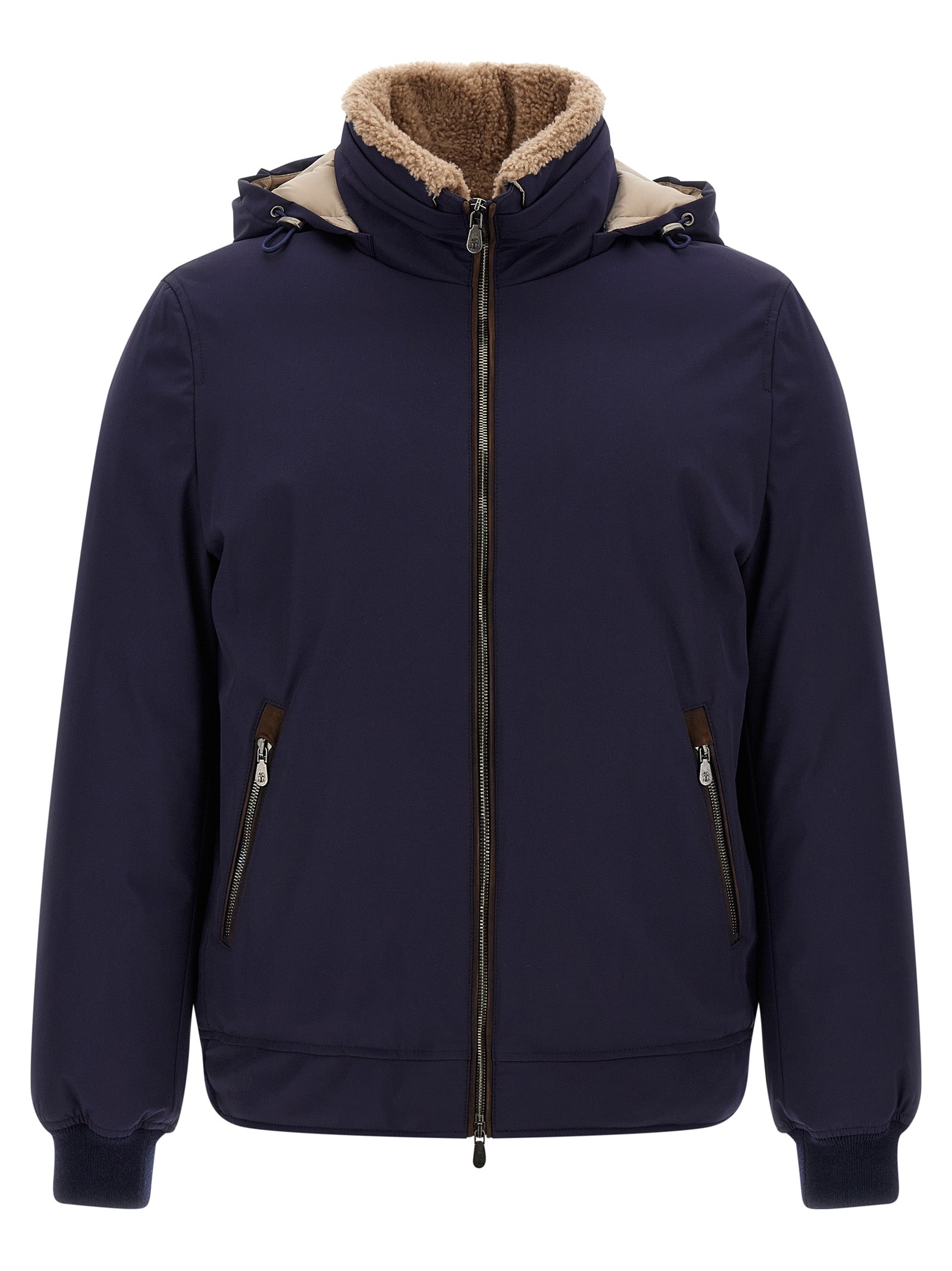 Brunello Cucinelli Blaue Polyamid-Jacke in voller Länge