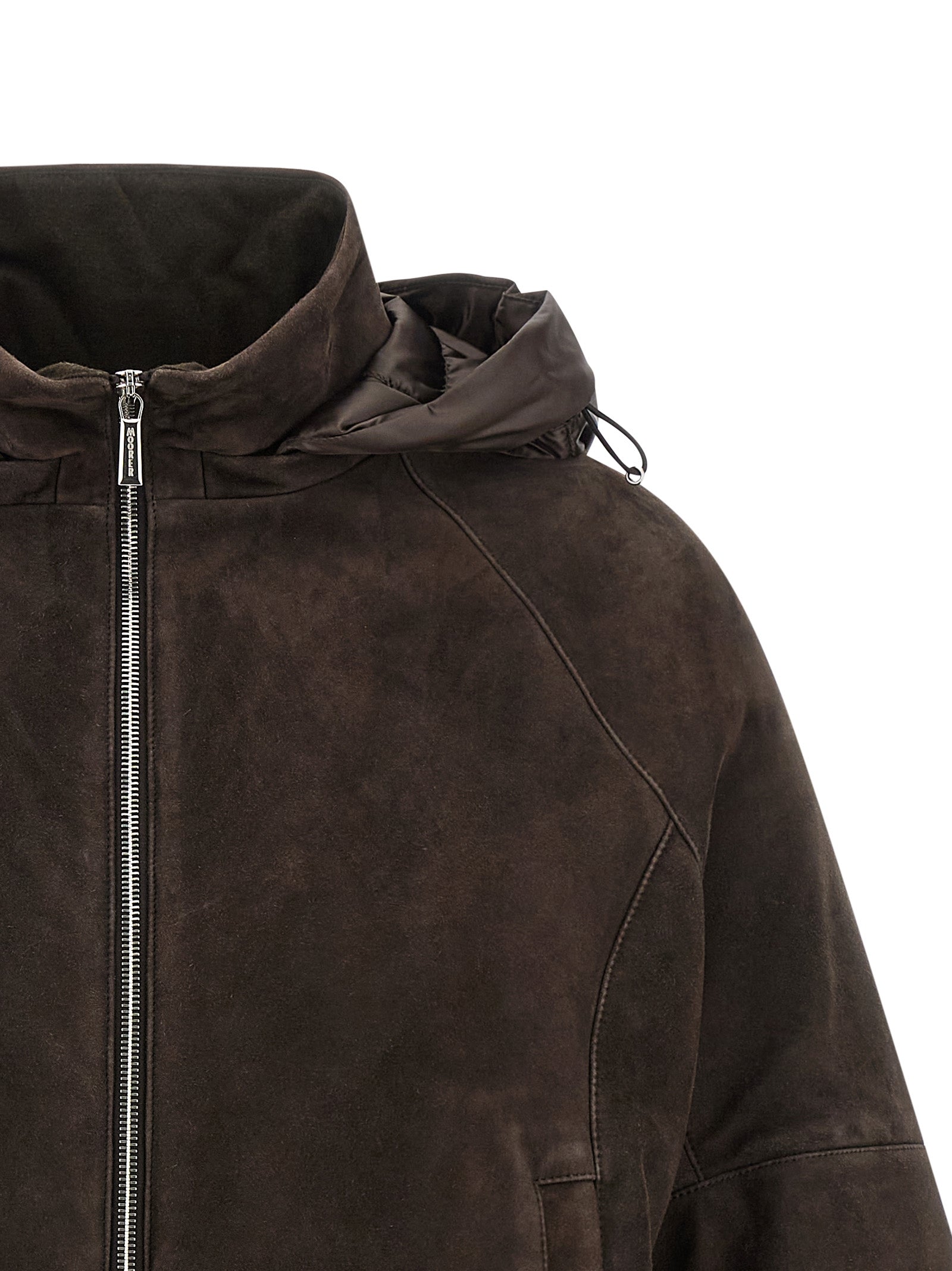 MooRER Braune Leder-Wolljacke
