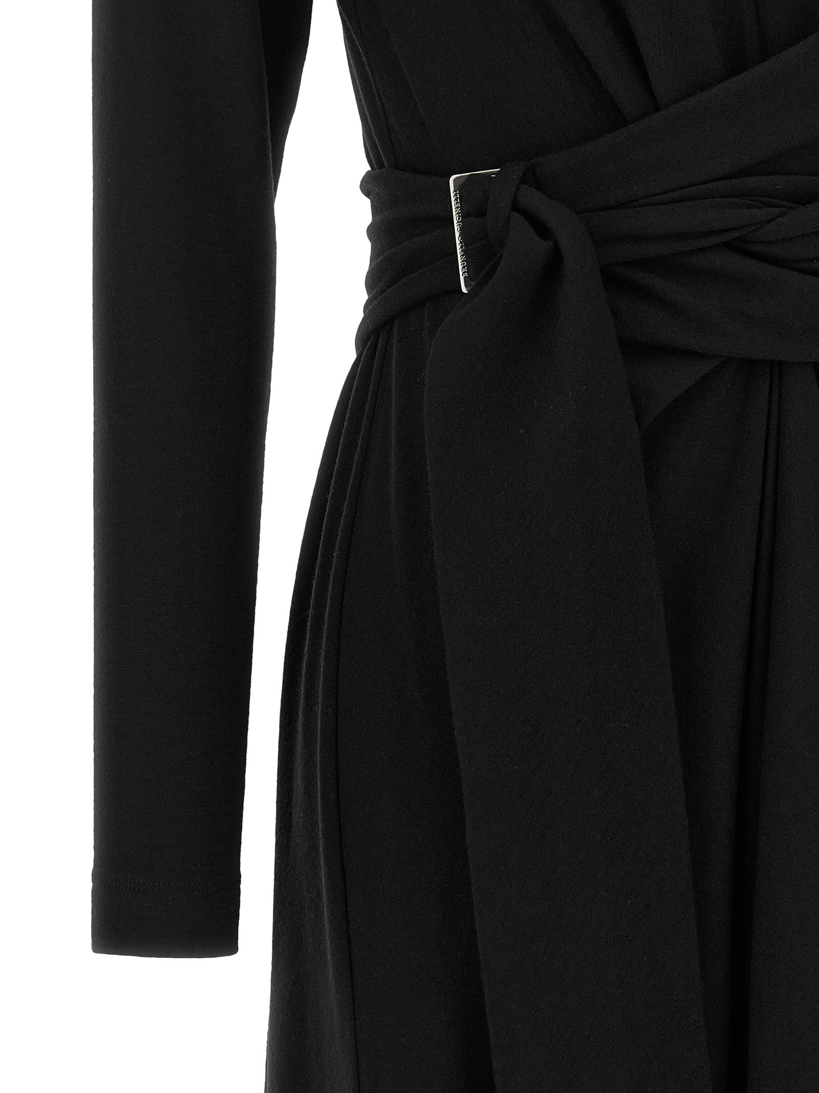 Brunello Cucinelli Schwarzes Midikleid aus reiner Schurwolle
