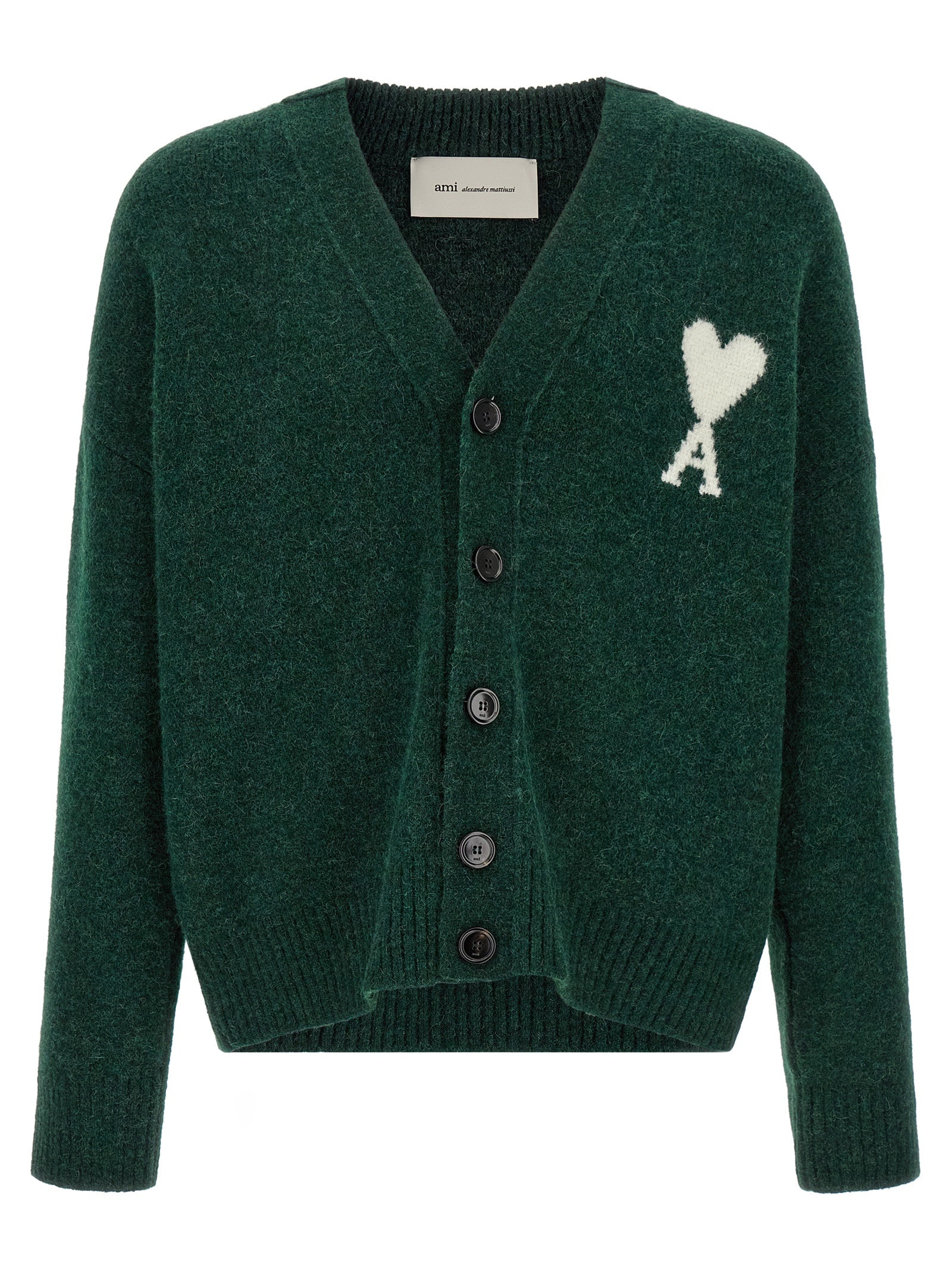 Ami Paris Zweifarbige Alpaka-Leder-Strickjacke