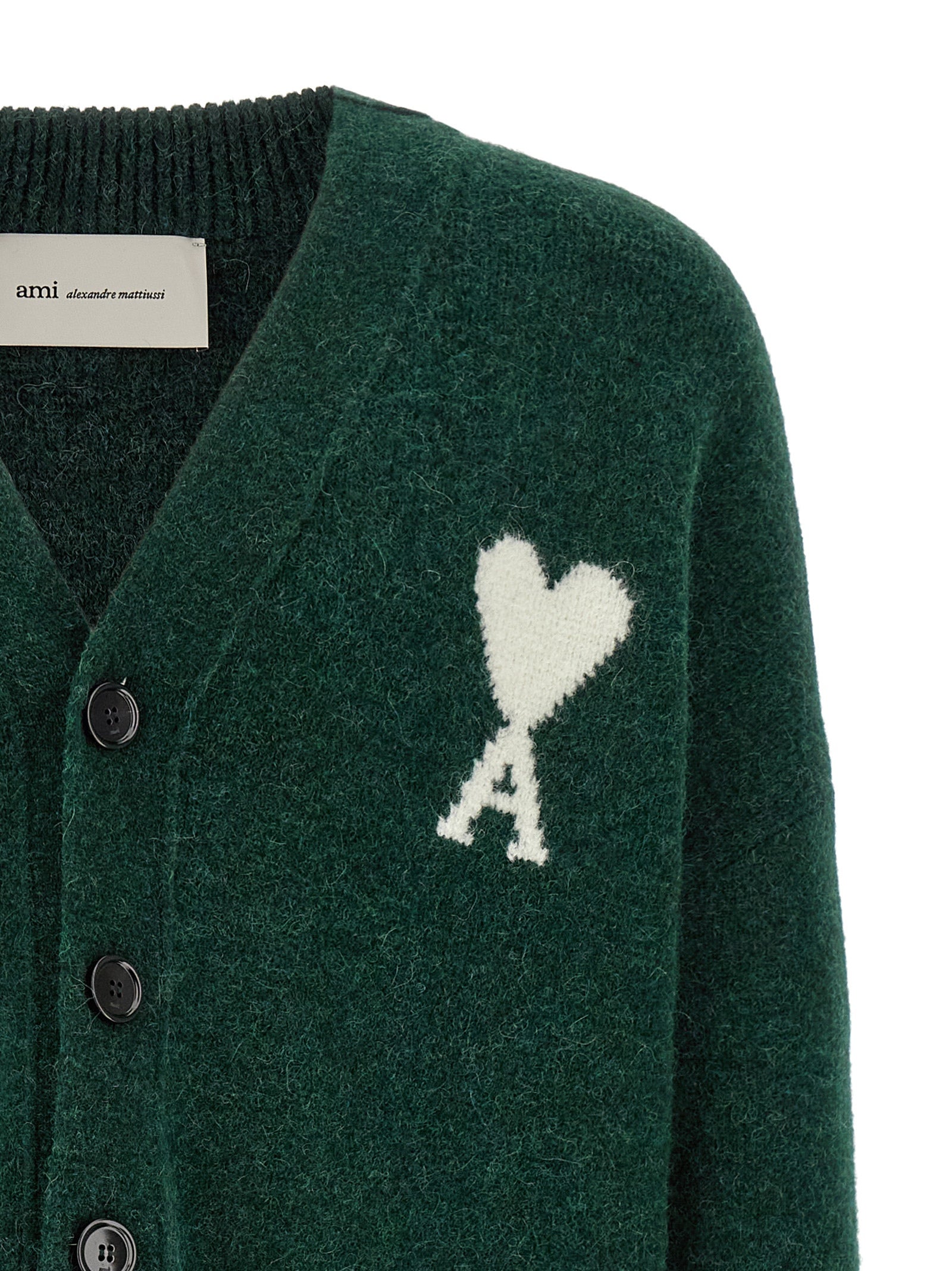 Ami Paris Zweifarbige Alpaka-Leder-Strickjacke