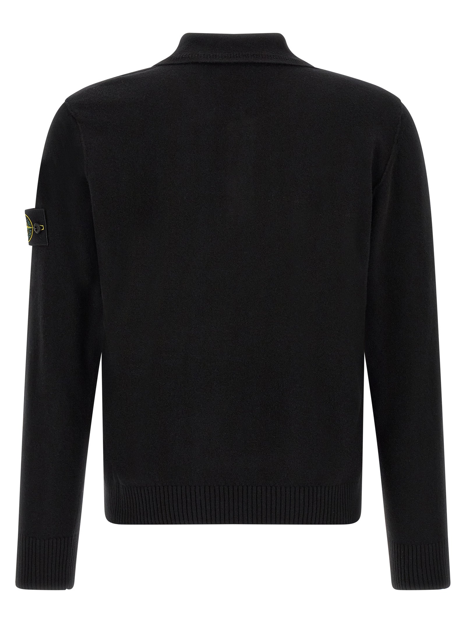 Stone Island Schwarzes Poloshirt aus reiner Schurwolle
