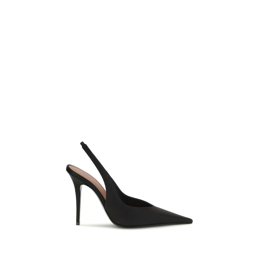 Amina Muaddi Schwarze Satin-Pumps