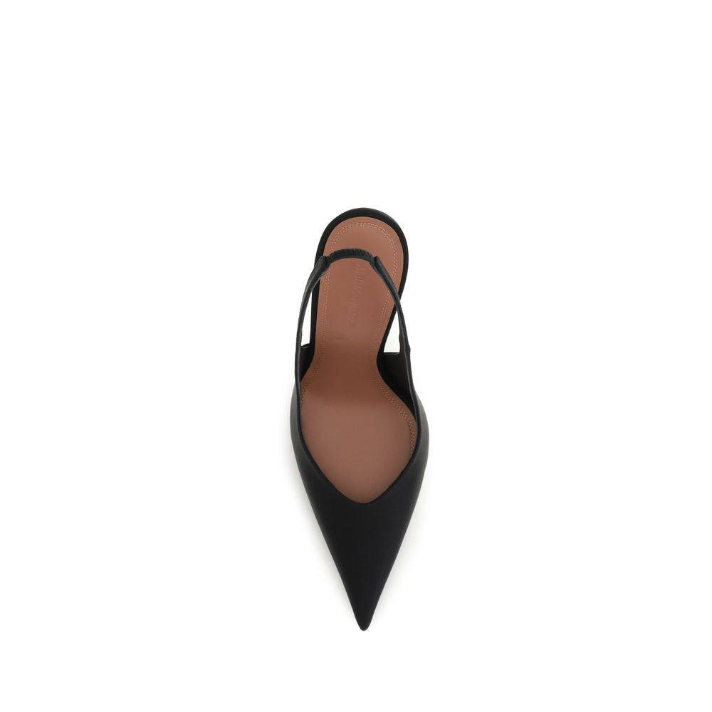 Amina Muaddi Schwarze Satin-Pumps