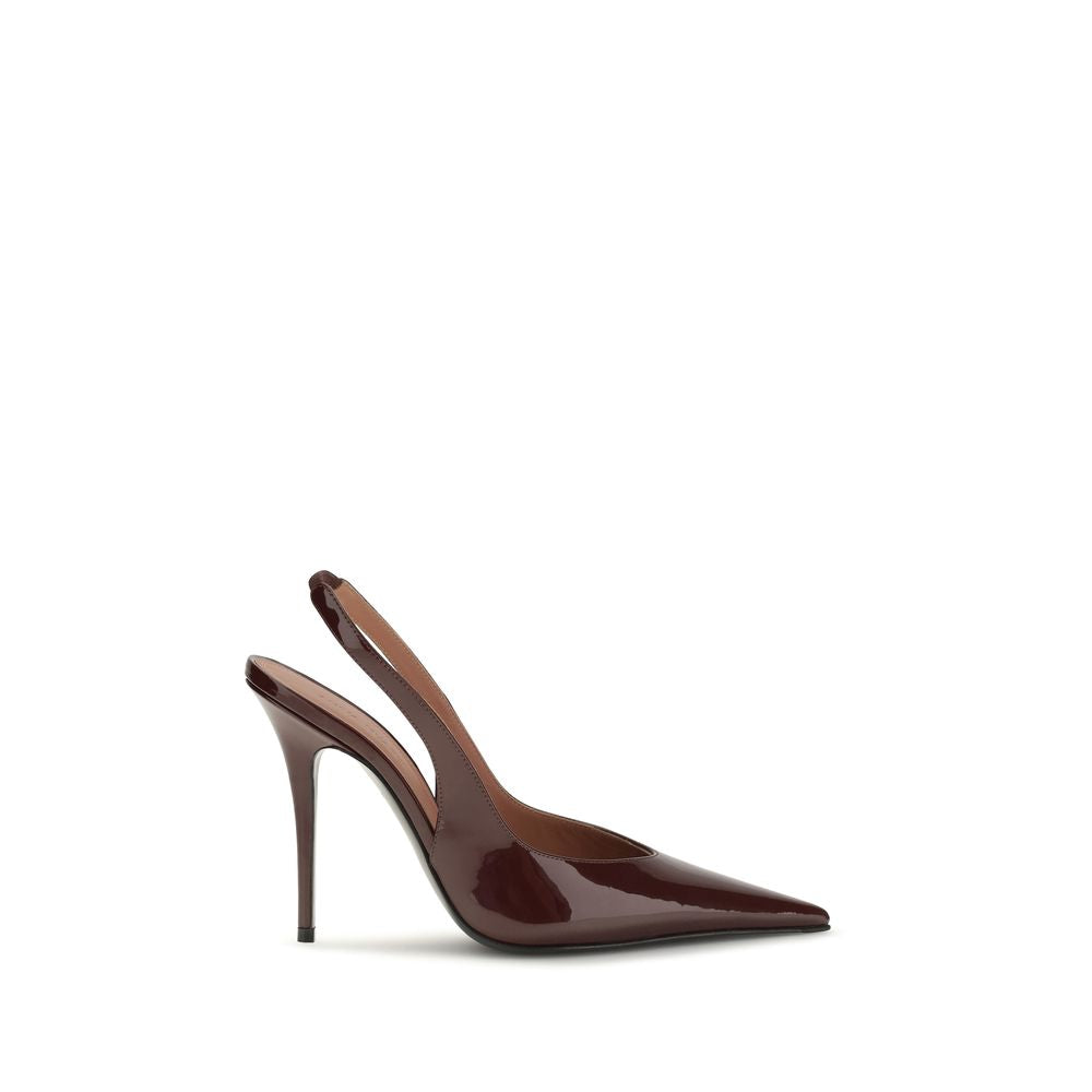 Amina Muaddi Pumps aus bordeauxfarbenem Kalbsleder Bos Taurus