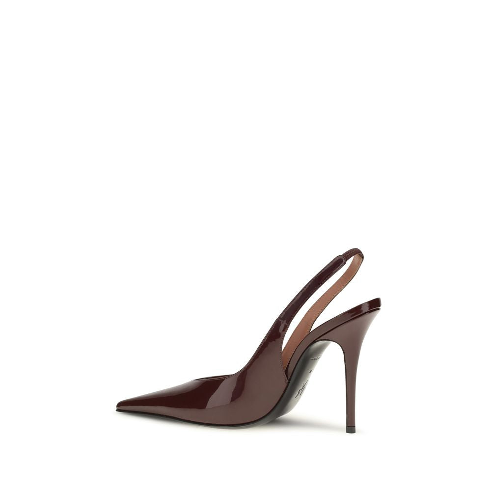 Amina Muaddi Pumps aus bordeauxfarbenem Kalbsleder Bos Taurus