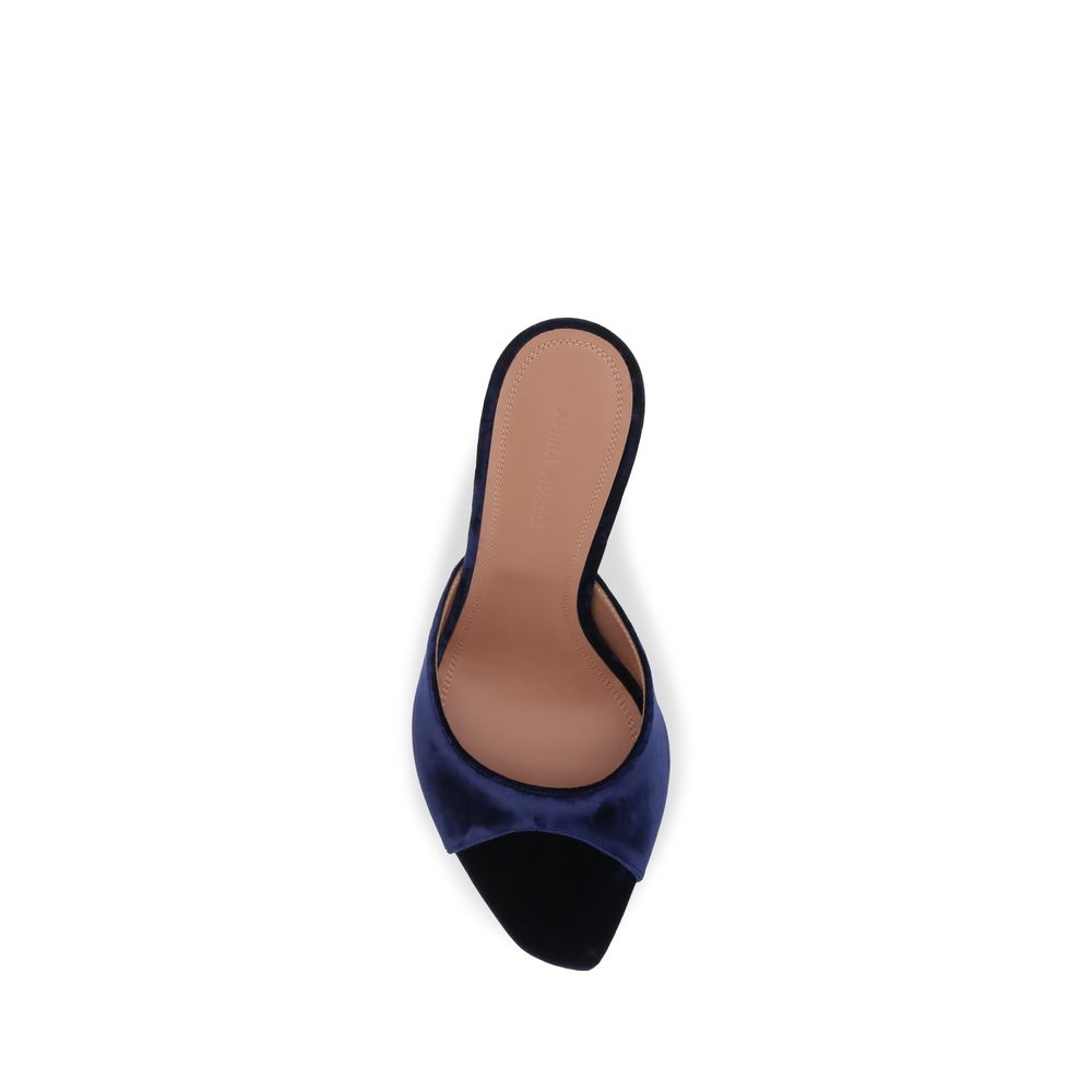 Amina Muaddi Blaue Samt-Stiletto-Sandalen