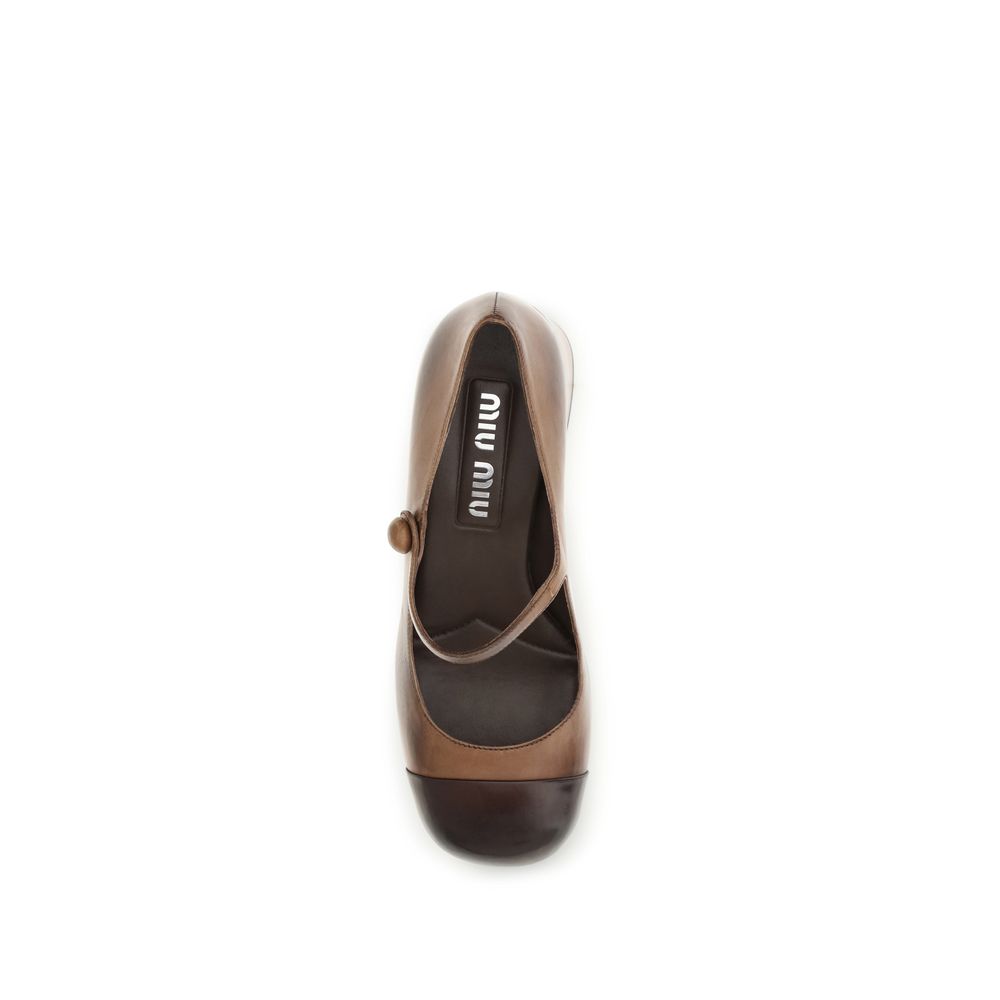 Miu Miu Braune Kalbsleder-Ballerinas Bos Taurus