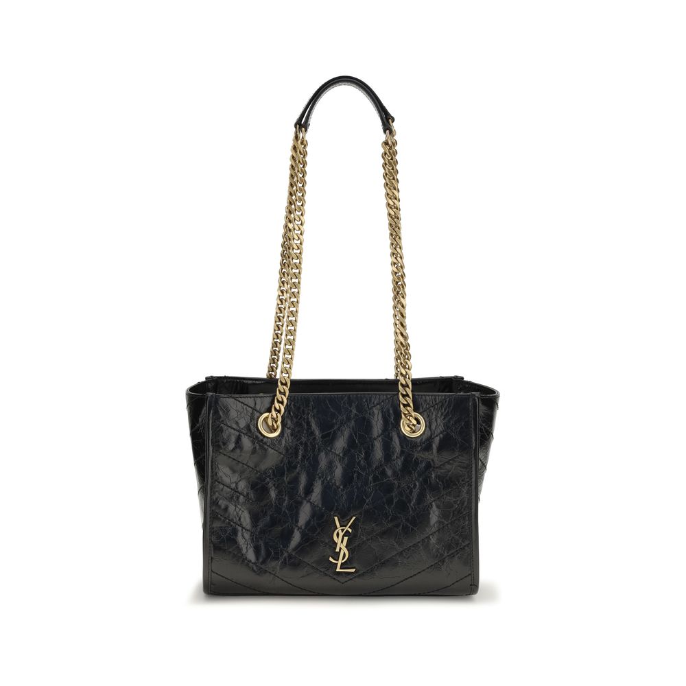 Saint Laurent Schwarze Bos Taurus Kalbsleder Schultertasche