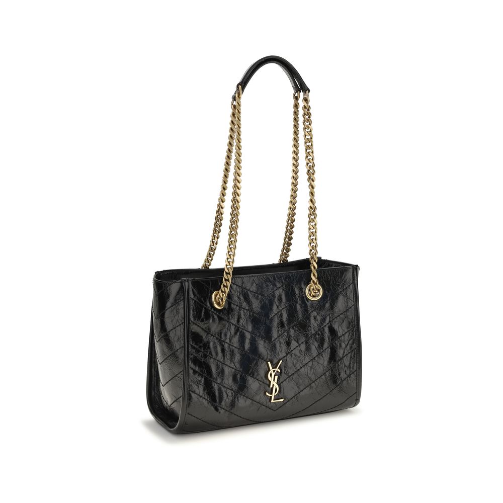 Saint Laurent Schwarze Bos Taurus Kalbsleder Schultertasche