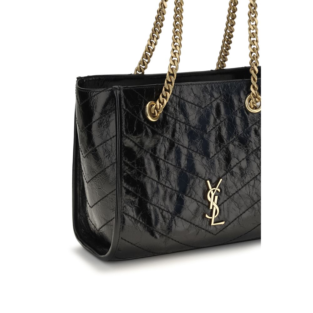 Saint Laurent Schwarze Bos Taurus Kalbsleder Schultertasche