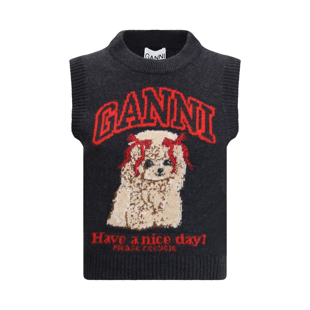 Ganni Ärmelloser Pullover aus schwarzer Wolle