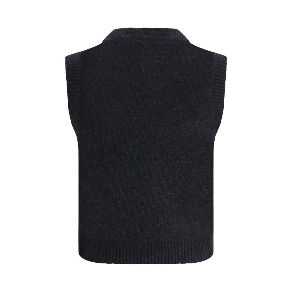 Ganni Ärmelloser Pullover aus schwarzer Wolle