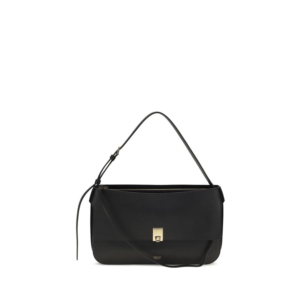 Ferragamo Schwarze Bos Taurus Kalbsleder Schultertasche