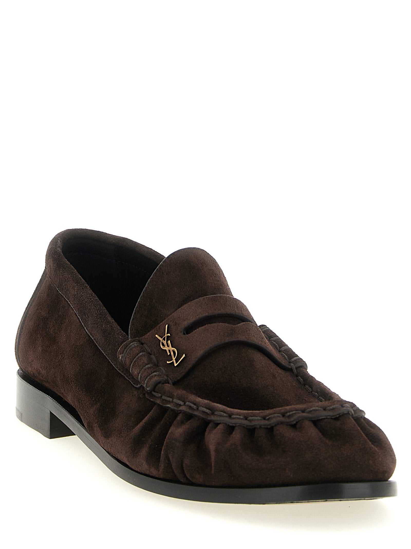 Saint Laurent Braune Kalbsleder-Slipper