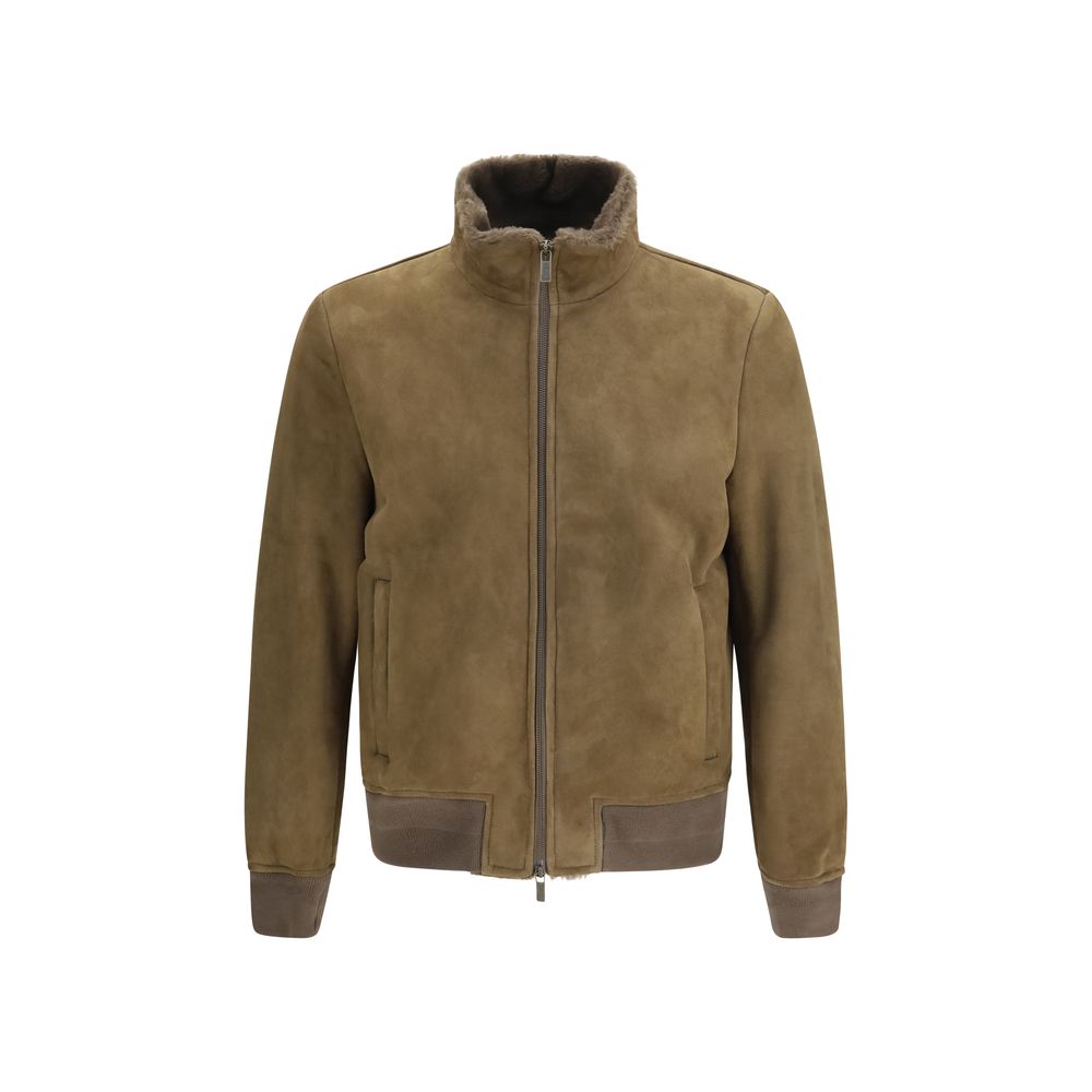 Salvatore Santoro Braune Lammlederjacke Ovis Aries in voller Länge
