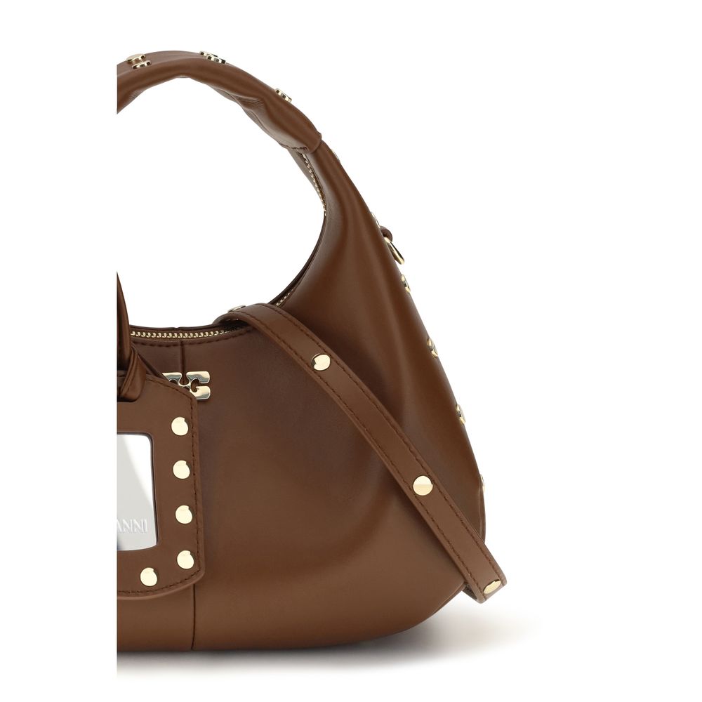 Ganni Braune Schultertasche aus recyceltem Leder