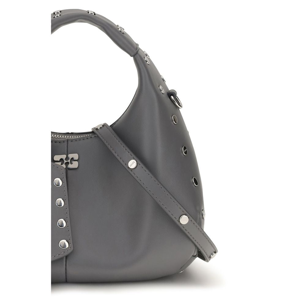 Ganni Graue Leder Schultertasche
