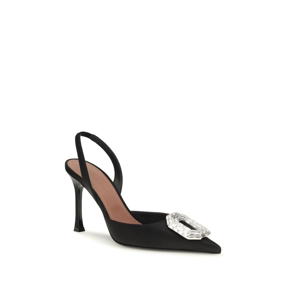 Amina Muaddi Schwarze Satin-Pumps