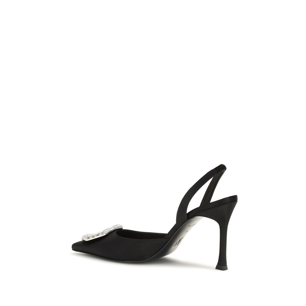 Amina Muaddi Schwarze Satin-Pumps