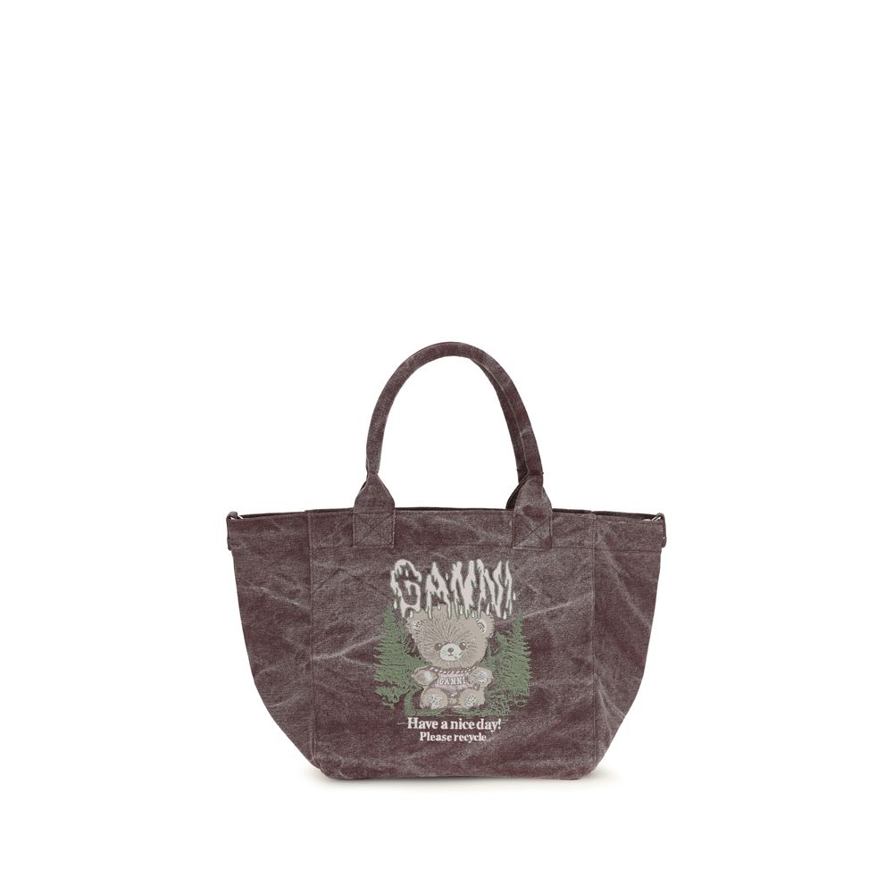 Ganni Schultertasche aus bordeauxfarbener Baumwolle