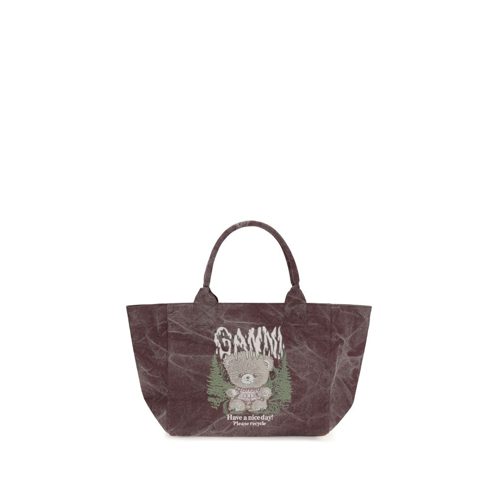 Ganni Schultertasche aus bordeauxfarbener Baumwolle