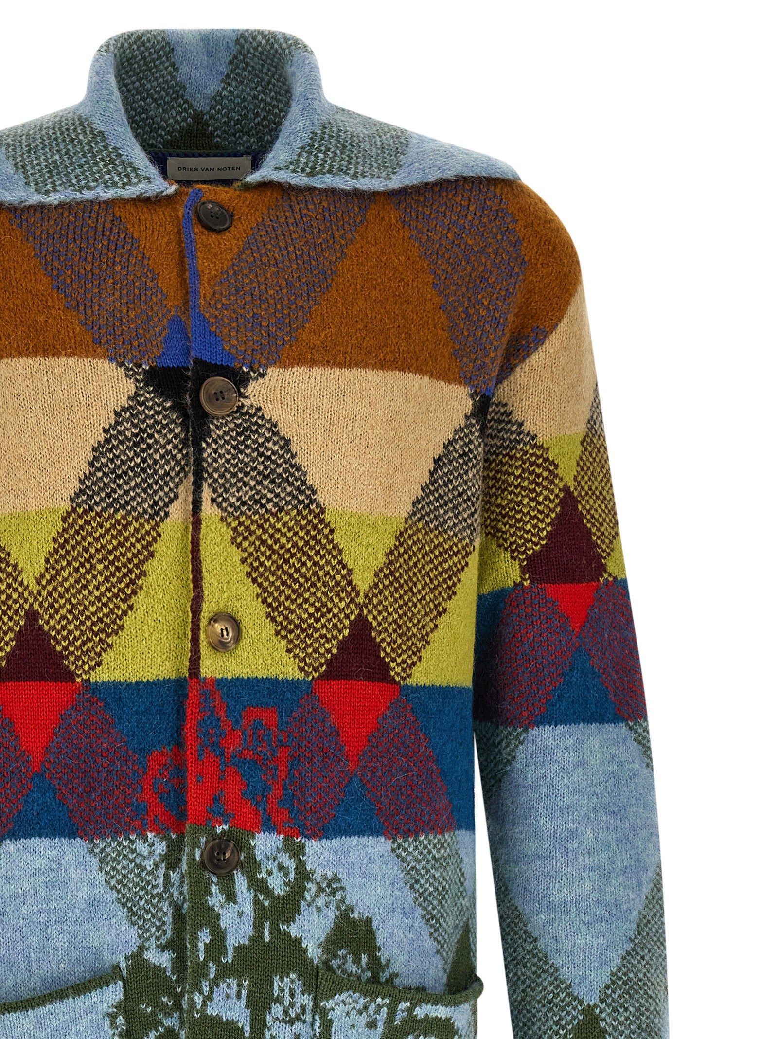 Dries Van Noten Mehrfarbige Wollstrickjacke