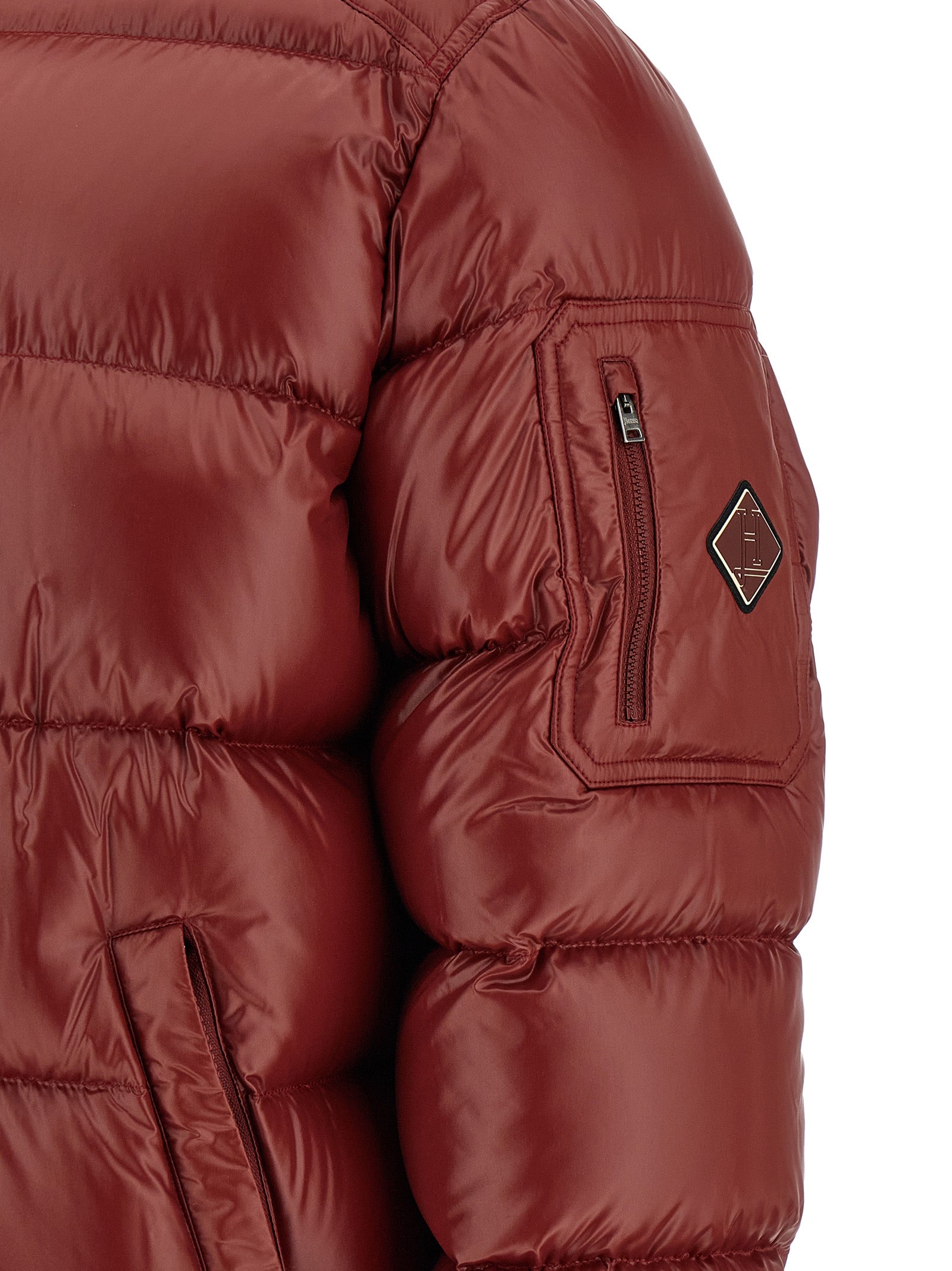 Herno Bordeaux Polyamid-Steppjacke in voller Länge