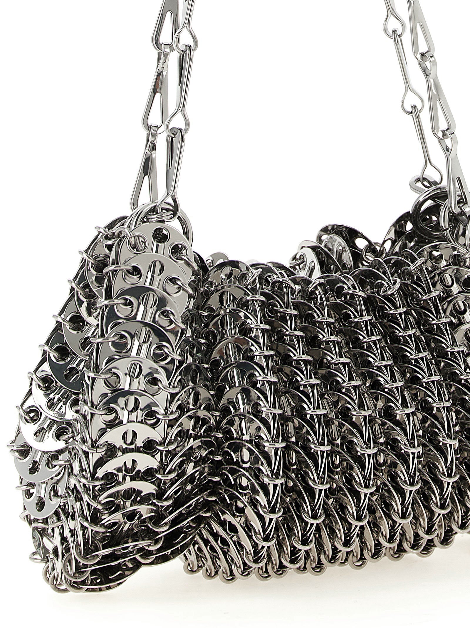 Paco Rabanne Schultertasche aus silbernem Edelstahl