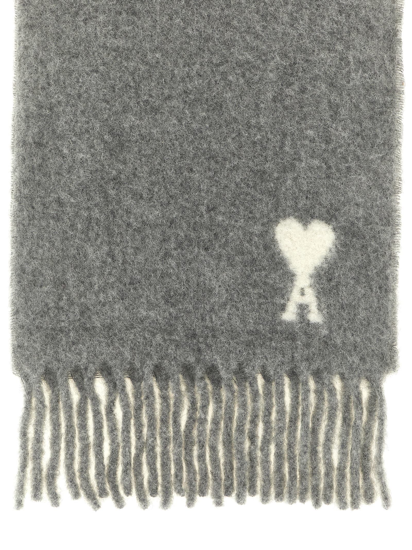 Ami Paris Grauer Alpaka-Leder-Schal