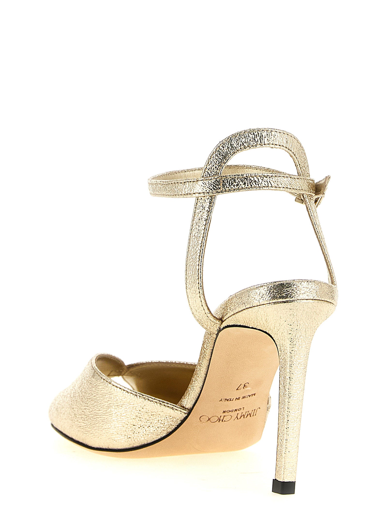 Jimmy Choo Sandale mit Stilettoabsatz aus Kalbsleder Bos Taurus in Gold