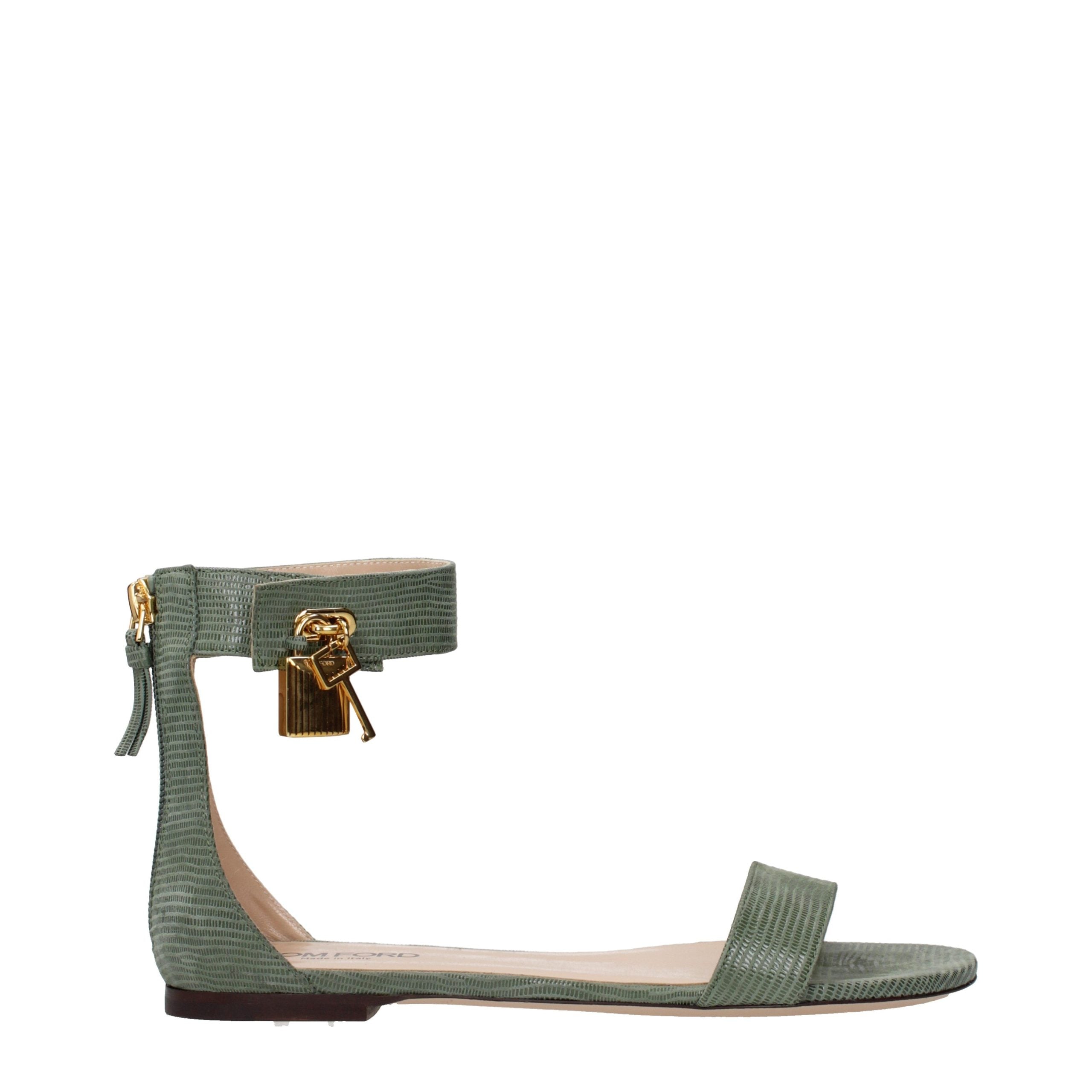 Tom Ford Grüne Ledersandalen mit flachem Absatz