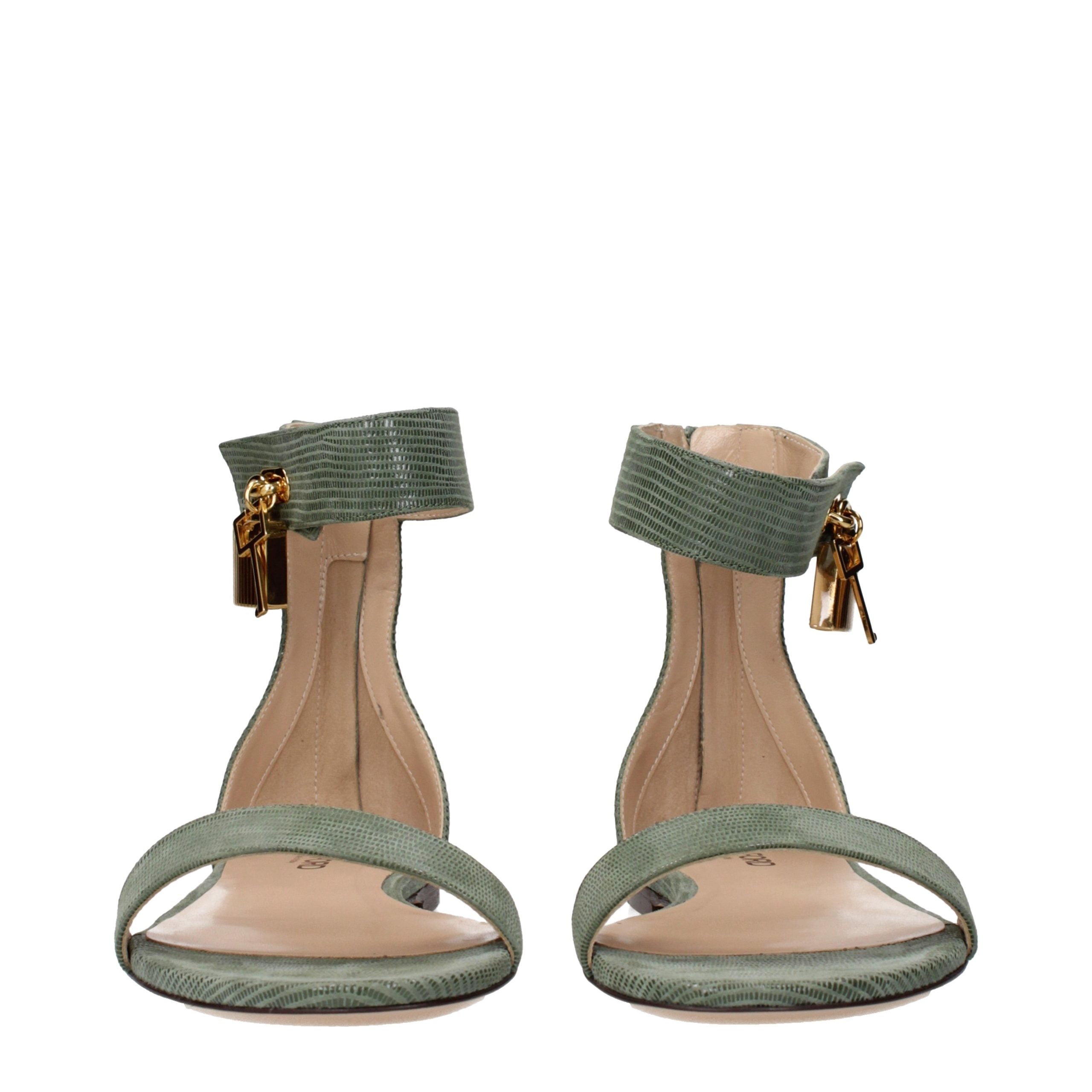 Tom Ford Grüne Ledersandalen mit flachem Absatz