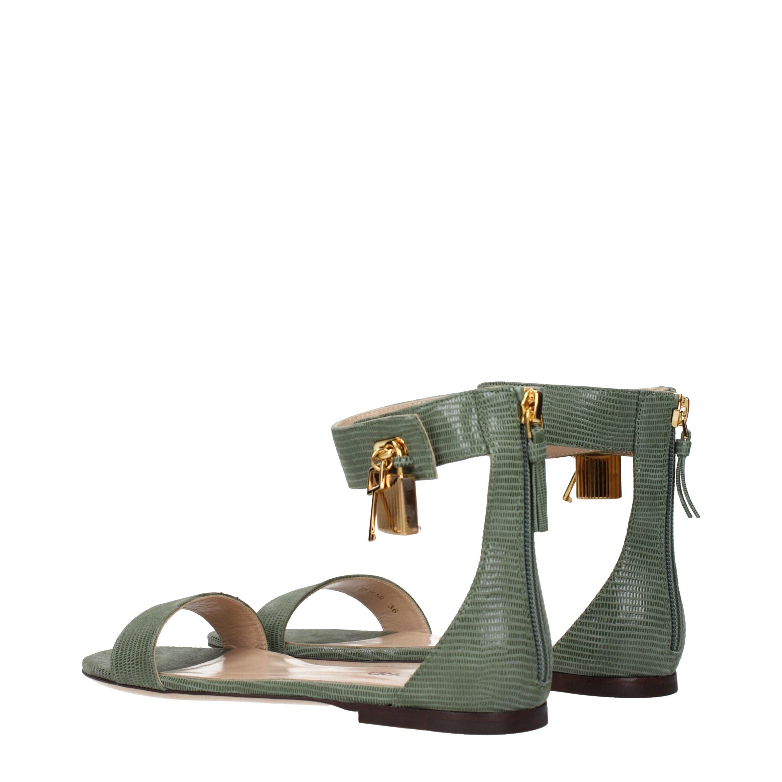 Tom Ford Grüne Ledersandalen mit flachem Absatz