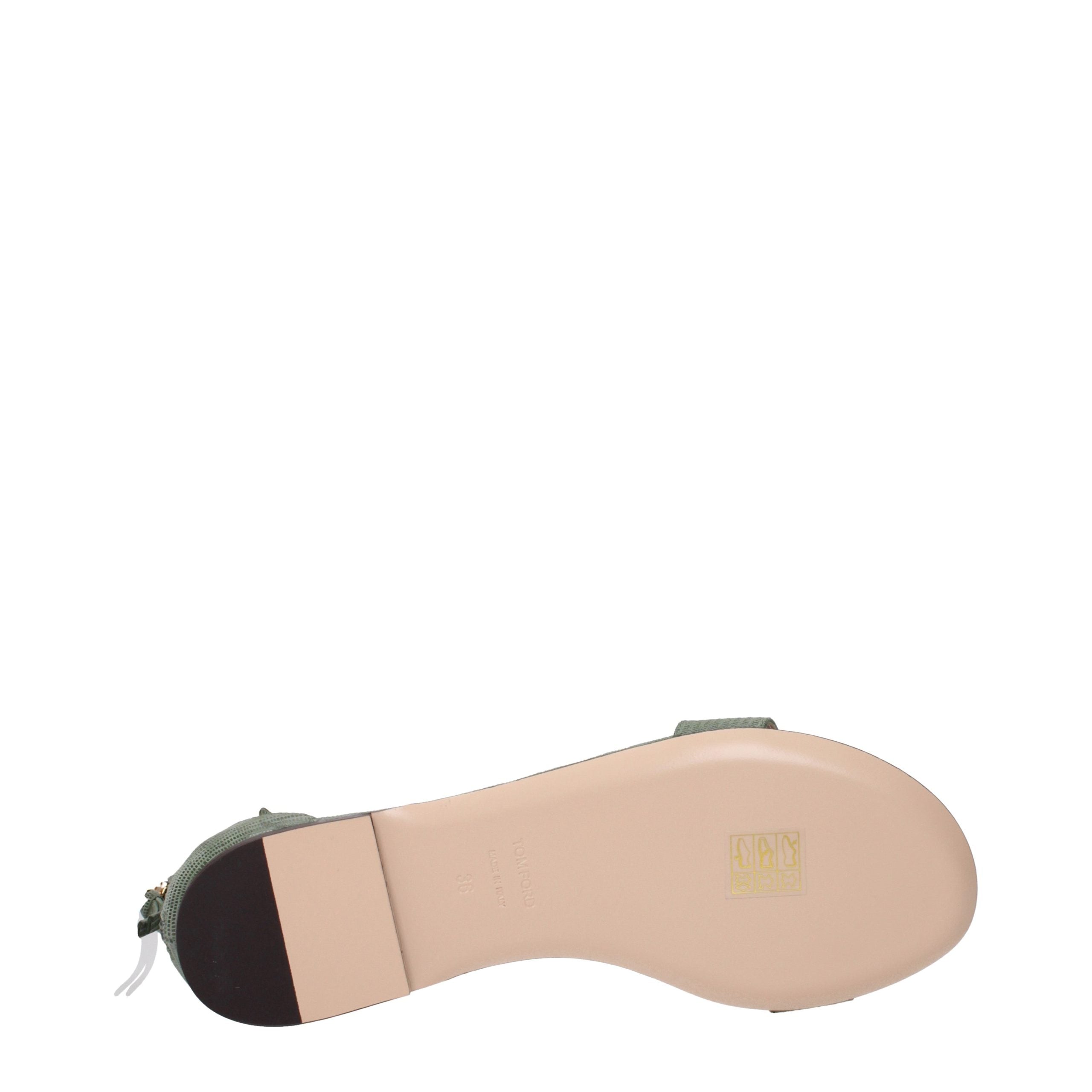 Tom Ford Grüne Ledersandalen mit flachem Absatz