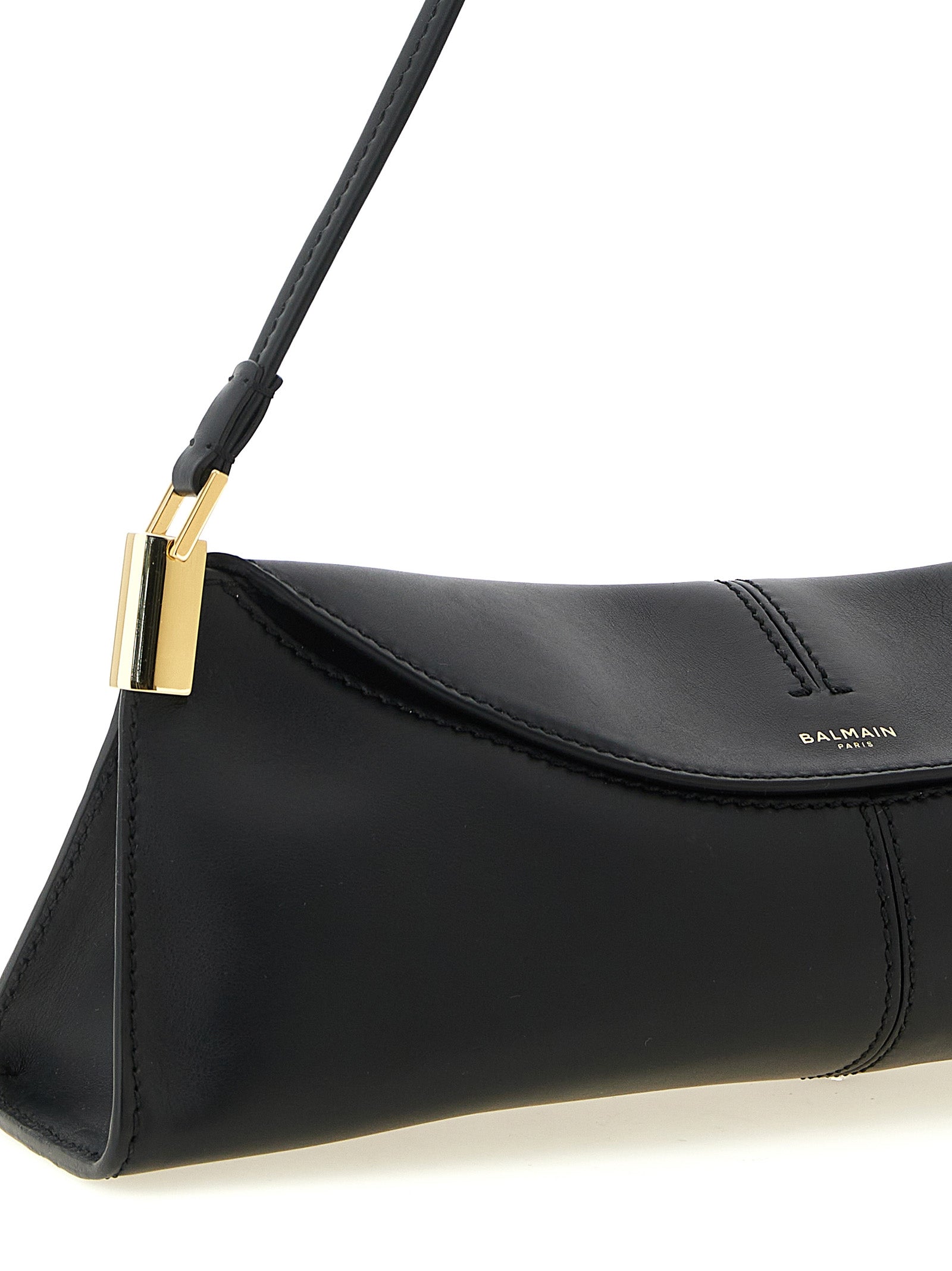 Balmain Schwarze Kalbsleder-Schultertasche