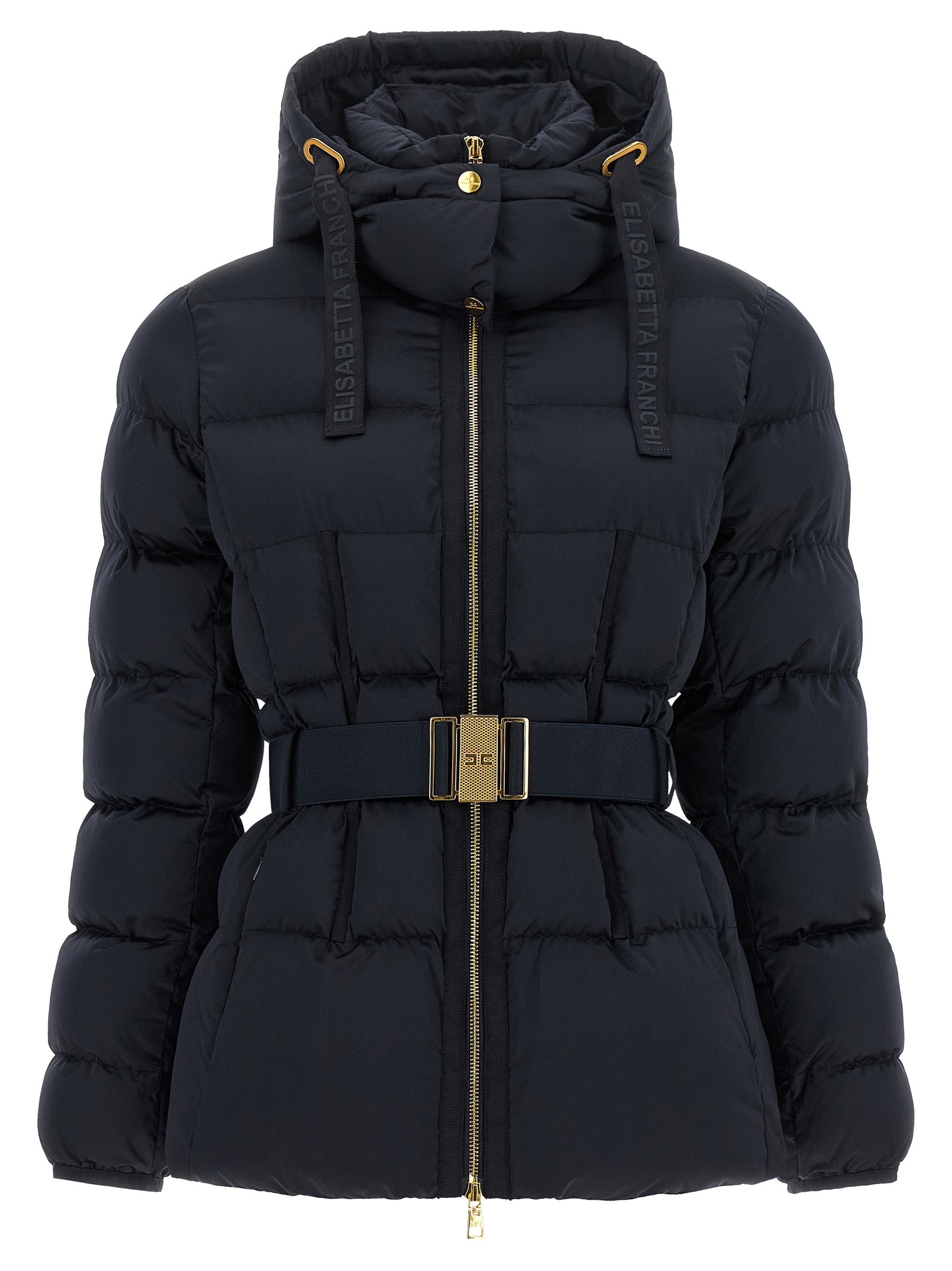 Elisabetta Franchi Schwarze Polyester-Jacke in voller Länge