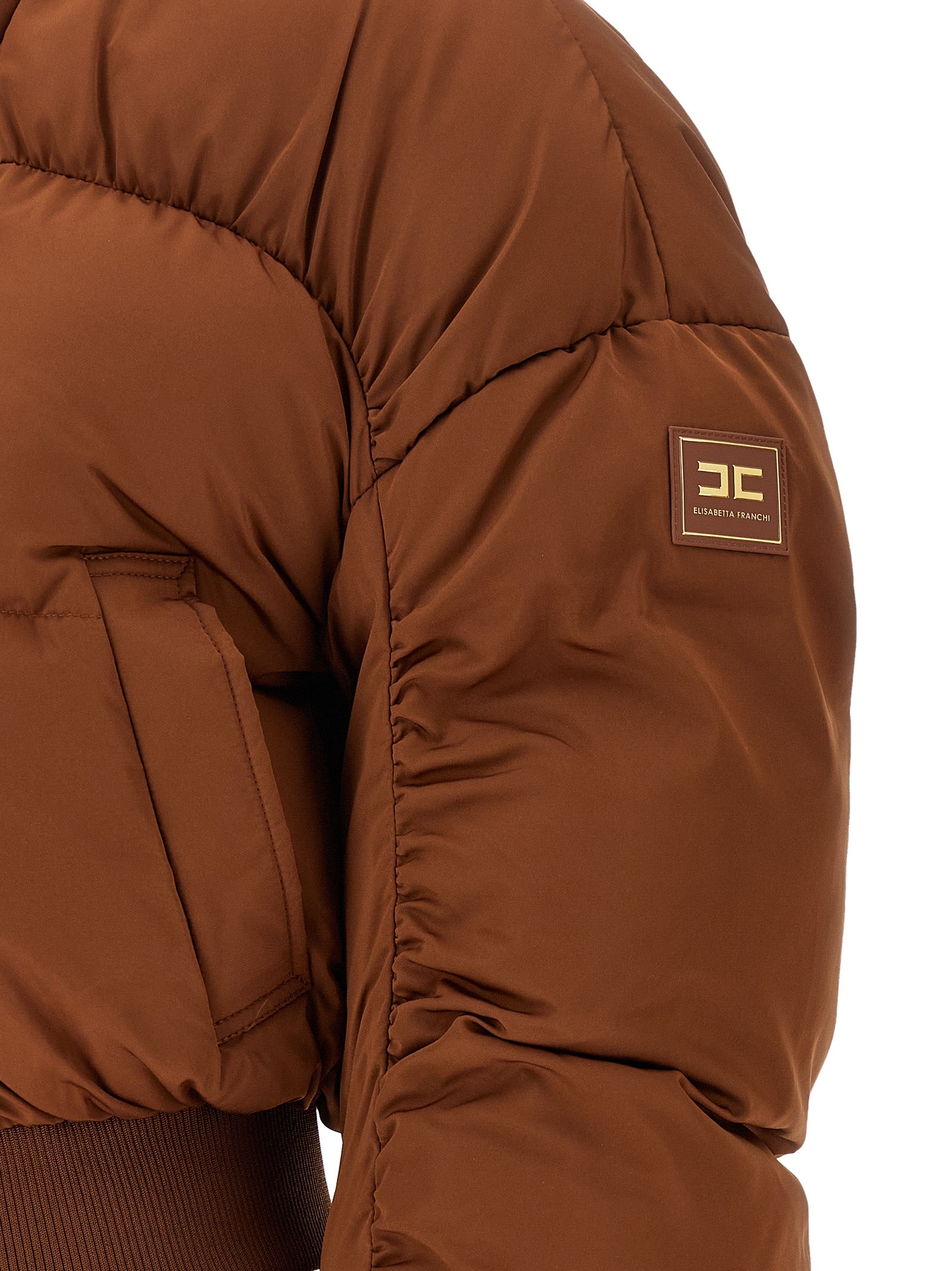 Elisabetta Franchi Braune Polyester-Jacke in voller Länge
